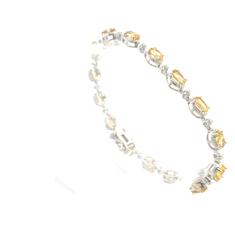 Sterling Silver 7-1/6CT. Oval-Cut Citrine & Diamond Accented Tennis Bracelet