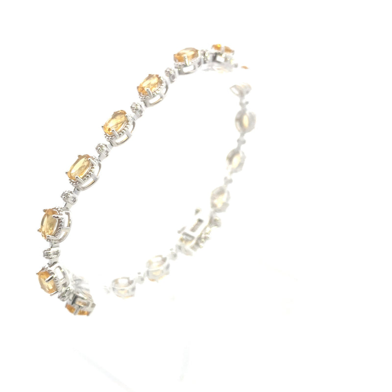 Sterling Silver 7-1/6CT. Oval-Cut Citrine & Diamond Accented Tennis Bracelet