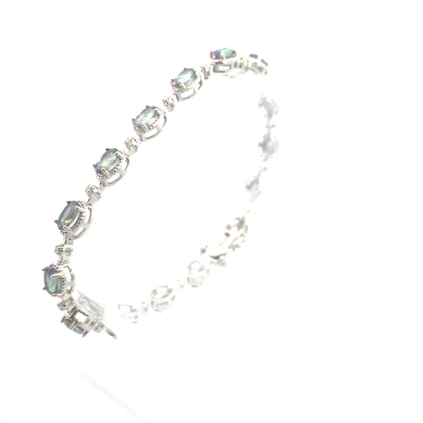 Sterling Silver 7-1/6CT. Oval-Cut Mystic Topaz & Diamond Accented Tennis Bracelet