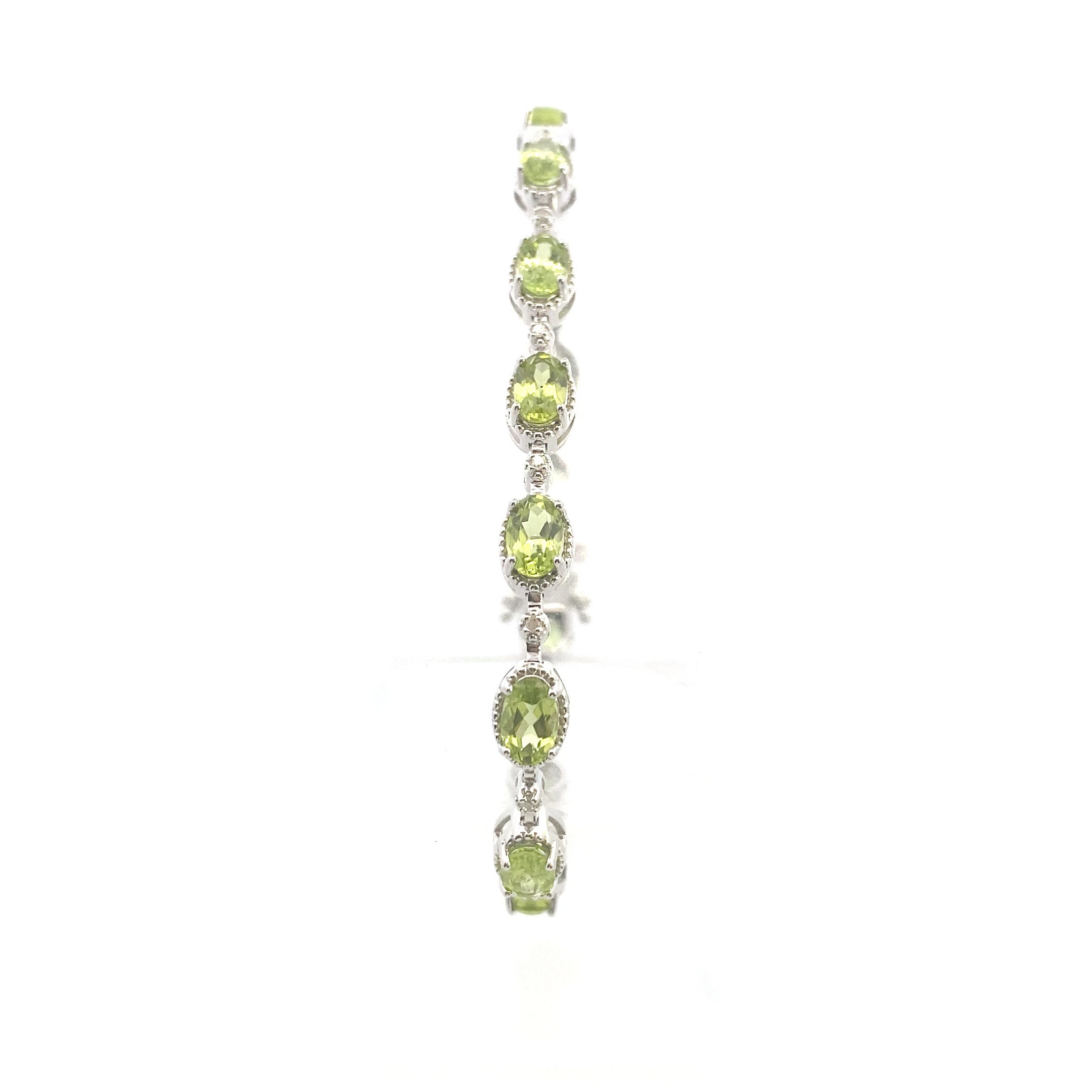 Sterling Silver 7-1/6CT. Oval-Cut Peridot & Diamond Accent Tennis Bracelet