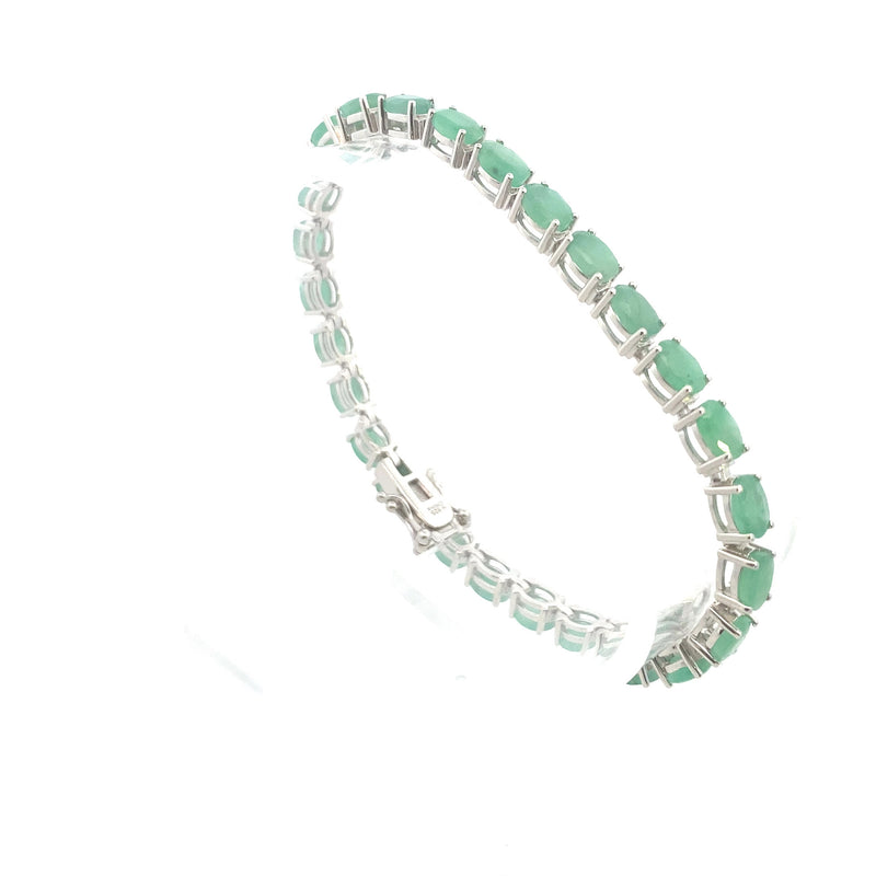 Sterling Silver 13CT. Oval-Cut Natural Emerald Tennis Bracelet