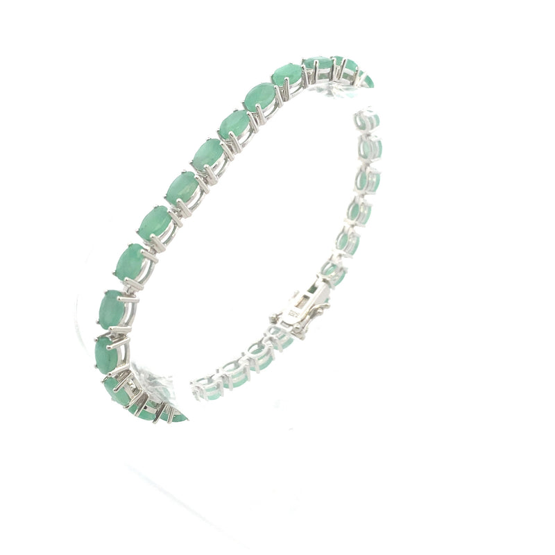 Sterling Silver 13CT. Oval-Cut Natural Emerald Tennis Bracelet