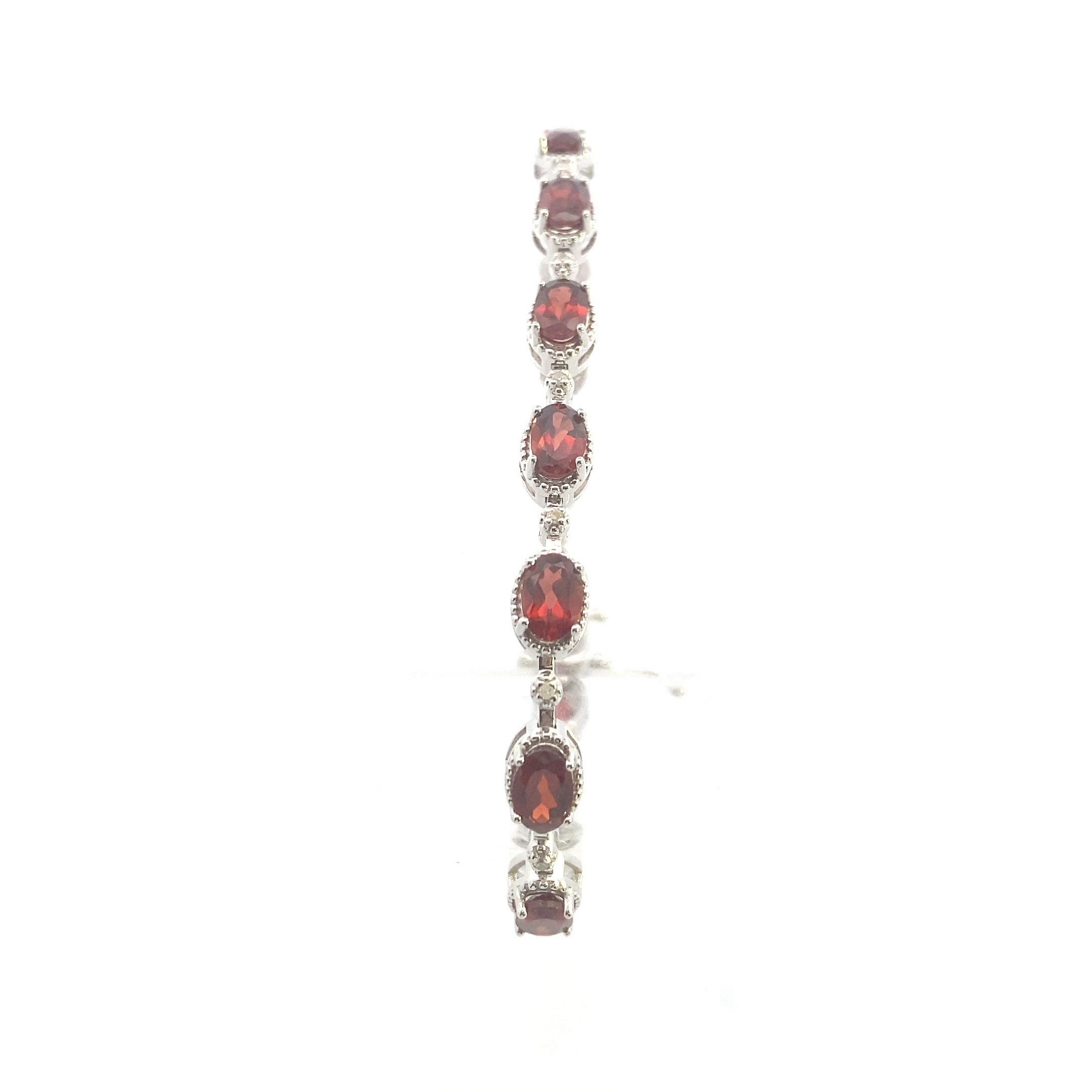 Sterling Silver 7-1/6CT. Oval-Cut Garnet & Diamond Accented Tennis Bracelet