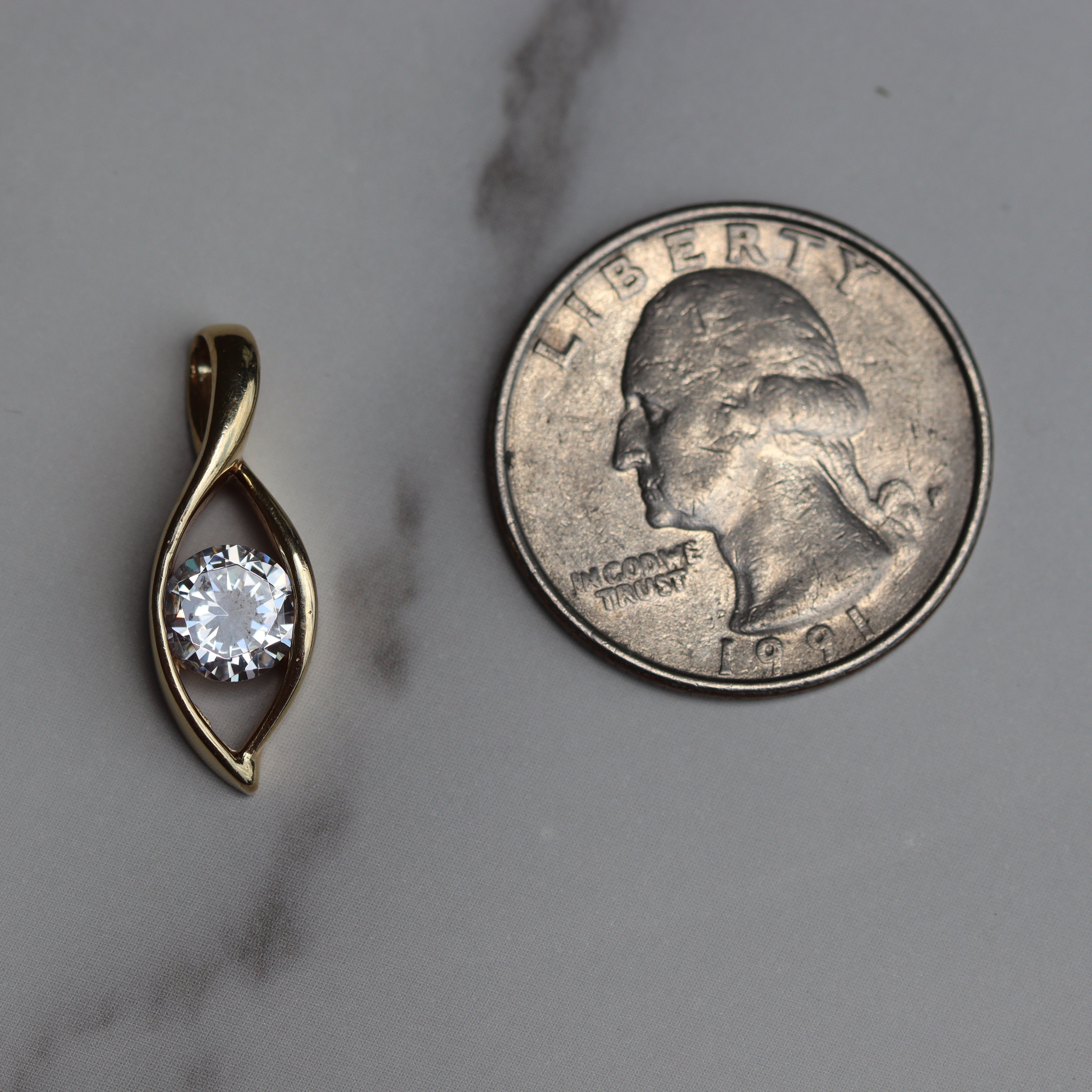 Estate Collection: 14K Yellow Gold Tension-Set Cubic Zirconia Solitaire Pendant