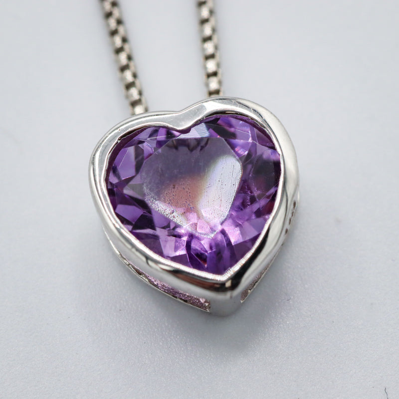 Sterling Silver Amethyst Heart Pendant Slide Necklace