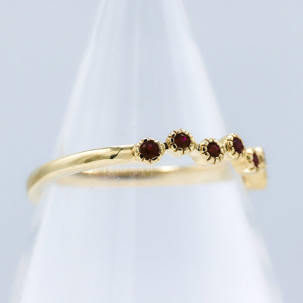 10K Yellow Gold Offset Round Ruby Station Stackable Ring