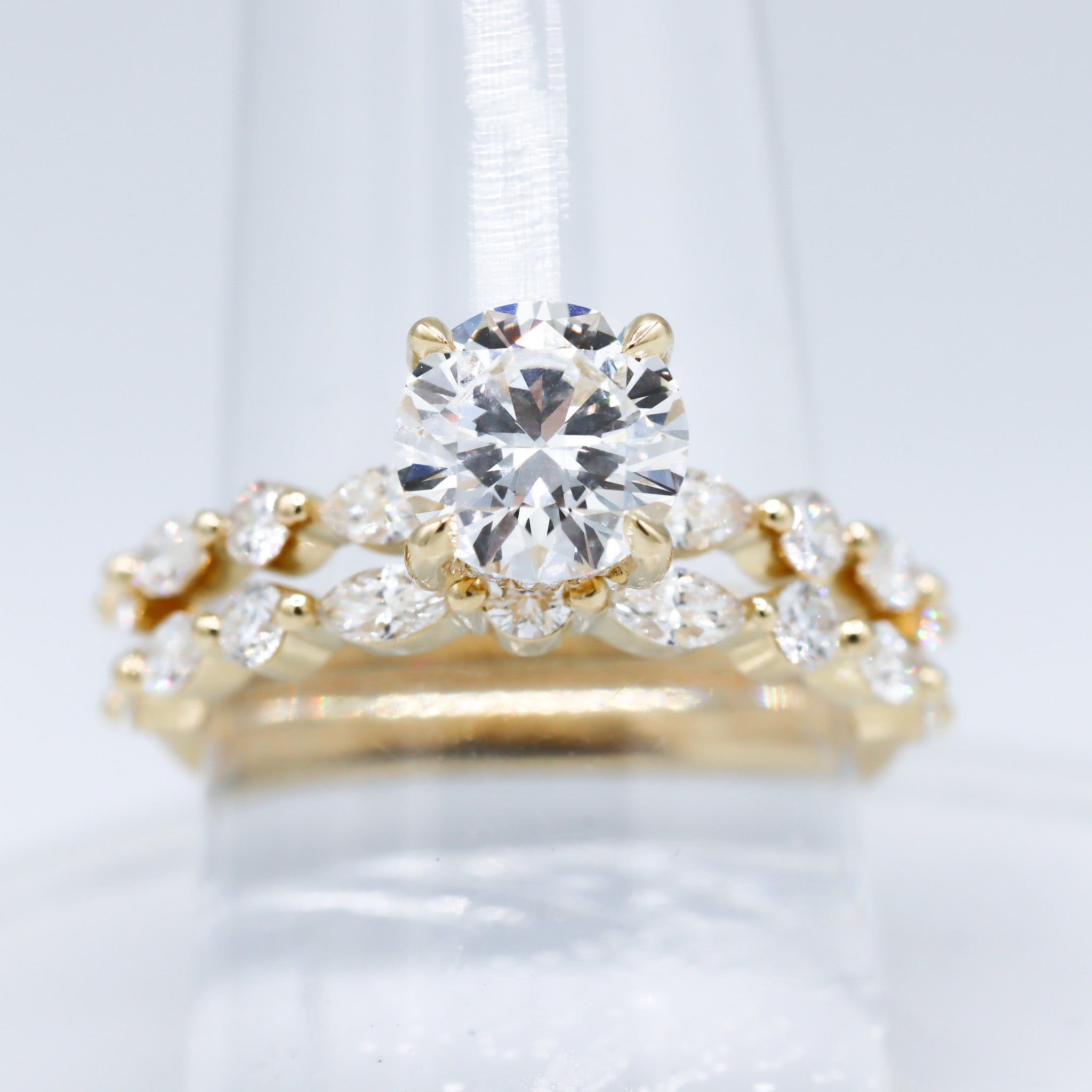 14K Yellow Gold 1-1/2CT. Round Lab-Grown Diamond Marquise & Round Accented Engagment Ring & Wedding Band Set