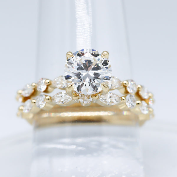 14K Yellow Gold 1-1/2CT. Round Lab-Grown Diamond Marquise & Round Accented Engagment Ring