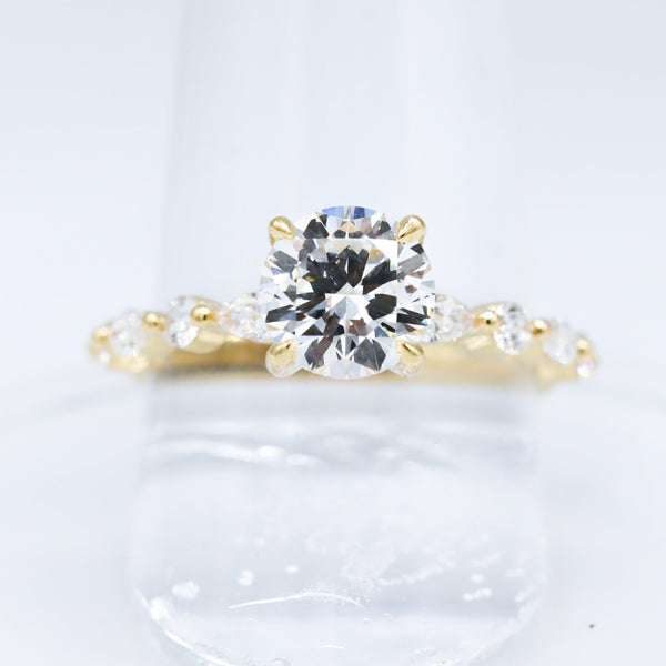 14K Yellow Gold 1-1/2CT. Round Lab-Grown Diamond Marquise & Round Accented Engagment Ring