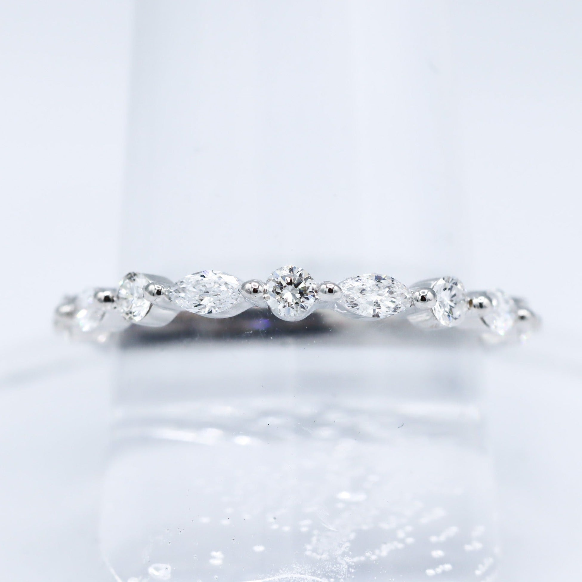 14K White Gold Lab-Grown Diamond Marquise & Round Wedding Band