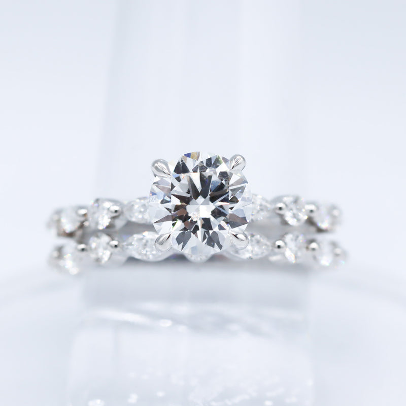 14K White Gold 1-1/2CT. Round Lab-Grown Diamond Marquise & Round Accented Engagment Ring