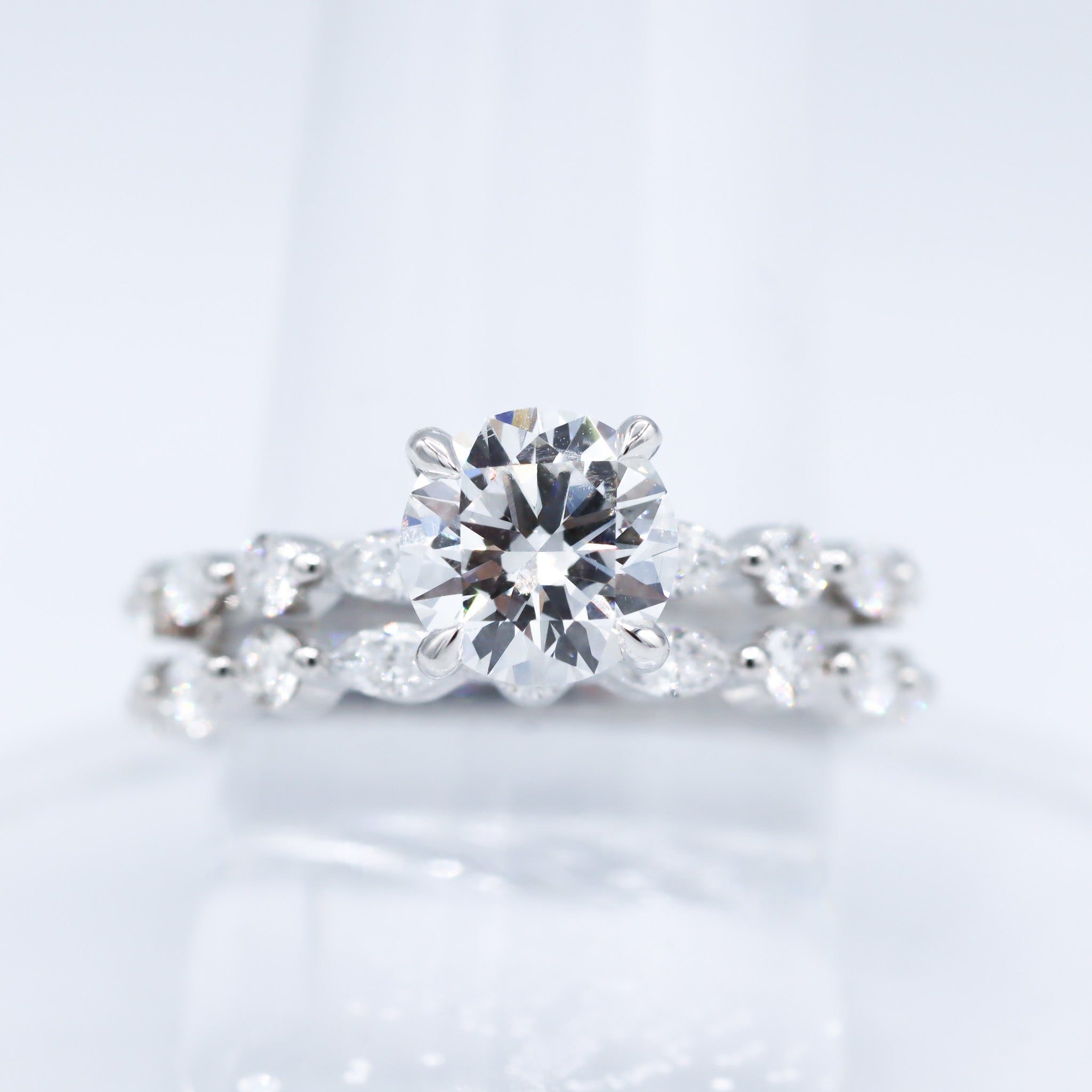 14K White Gold Lab-Grown Diamond Marquise & Round Wedding Band