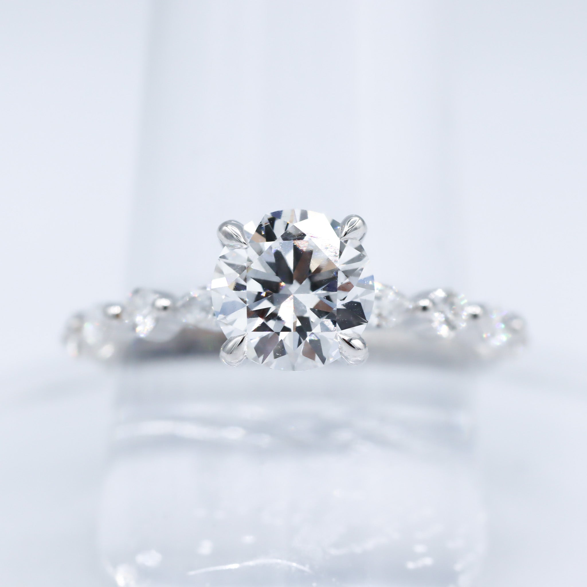 14K White Gold 1-1/2CT. Round Lab-Grown Diamond Marquise & Round Accented Engagment Ring