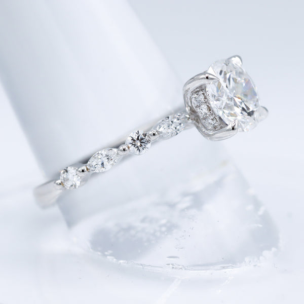 14K White Gold 1-1/2CT. Round Lab-Grown Diamond Marquise & Round Accented Engagment Ring