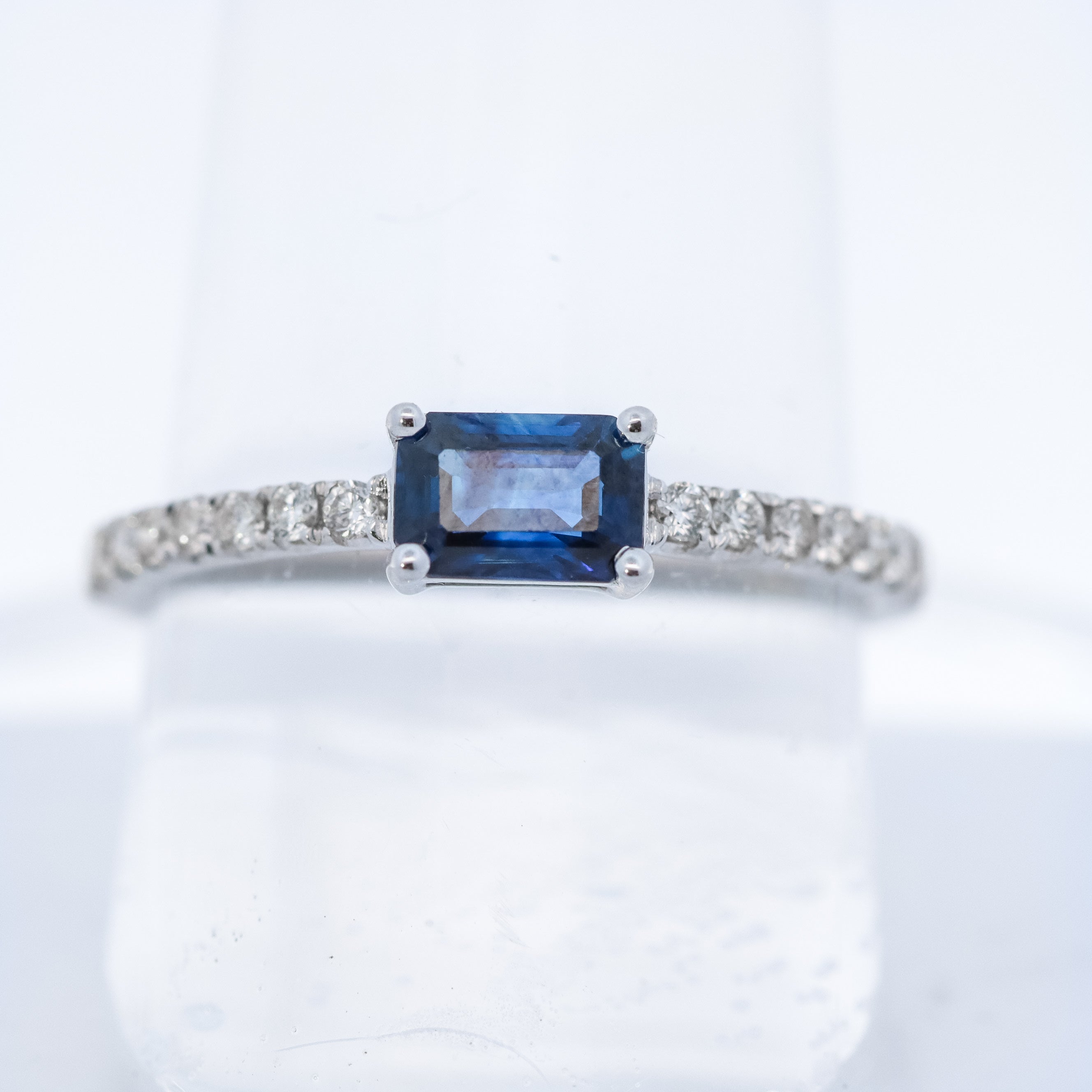 14K White Gold 5/8CT. Sapphire and 1/5CT. Diamond Stackable Ring