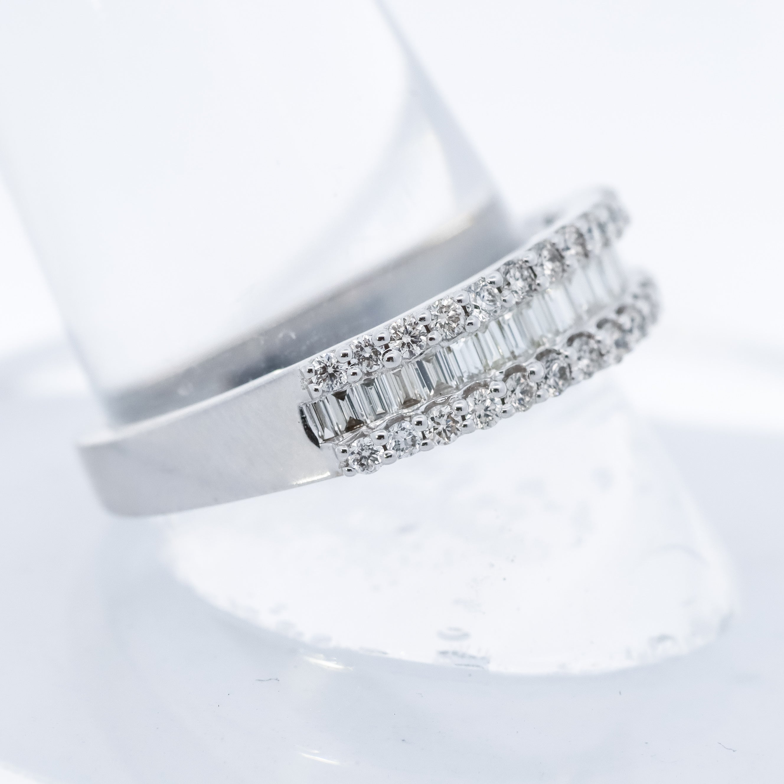 14K White Gold Baguette and Round 3/4CT. Diamond Band