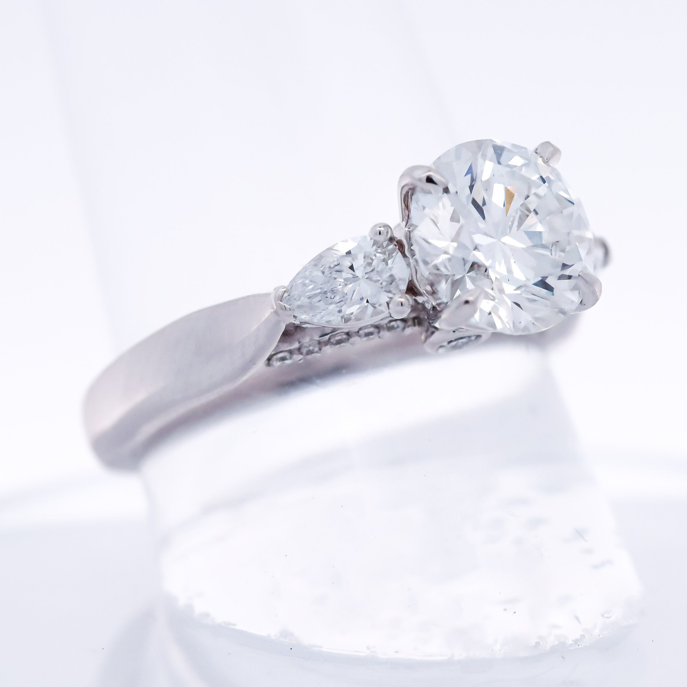 14K White Gold 2CT. Lab-Grown Diamond Round & Pear 3-Stone Cathedral Engagement Ring