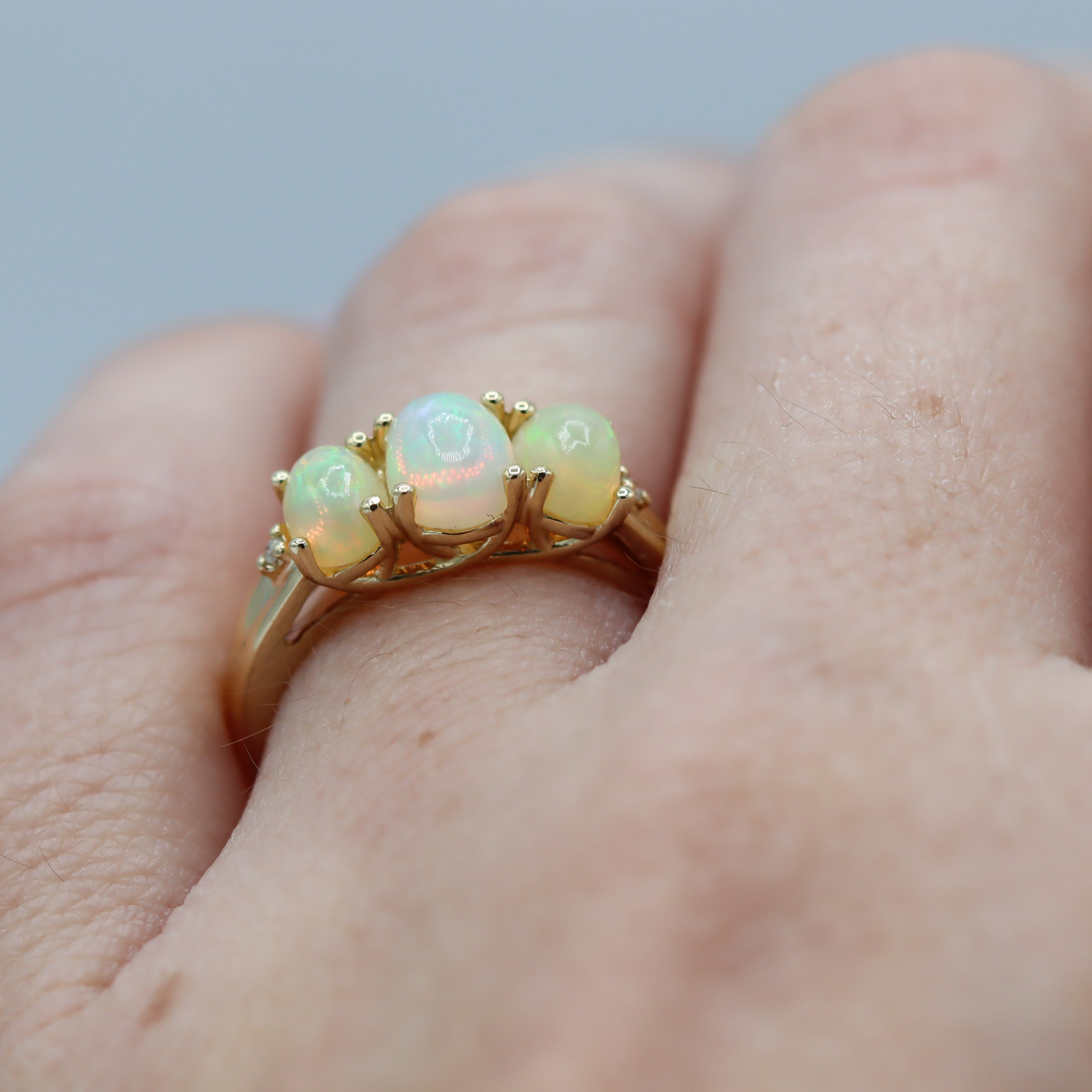 Estate Collection: 10K Yellow Gold 3-Stone Opal Ring