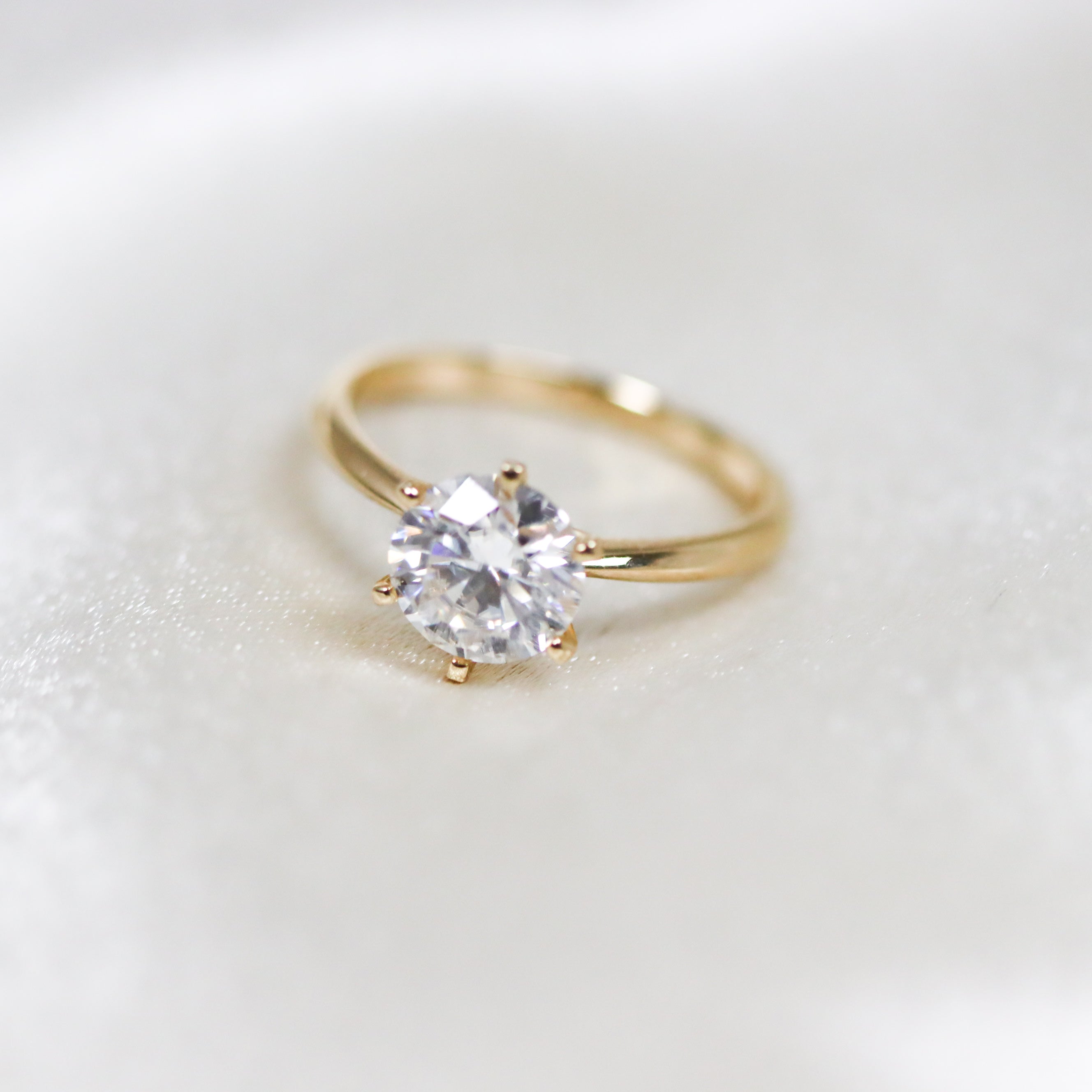 14k Yellow Gold 2ct. Moissanite Round 6 prong Engagement Ring