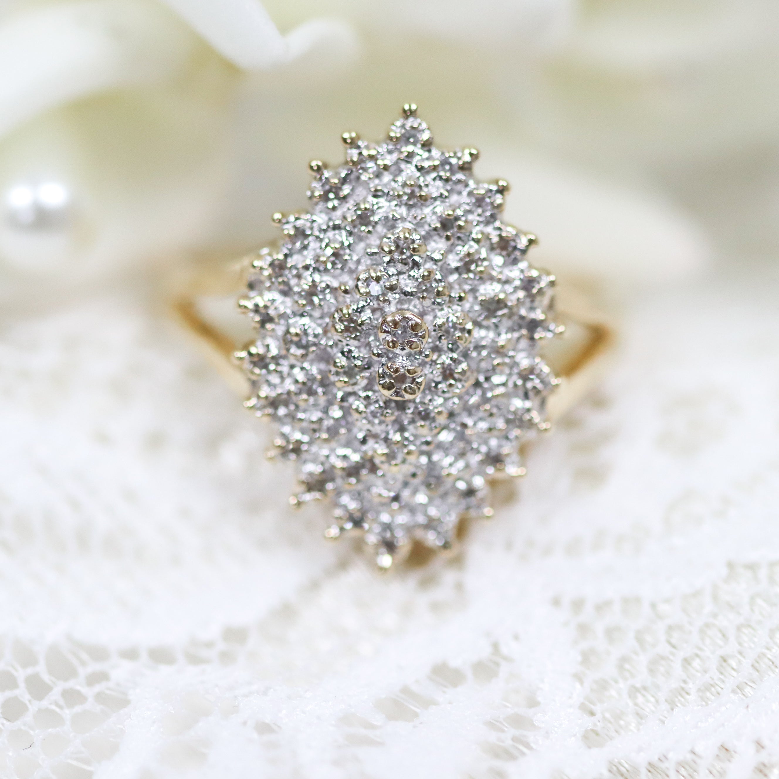 Estate Collection: 10K Yellow Gold Diamond Cluster Cocktail Ring