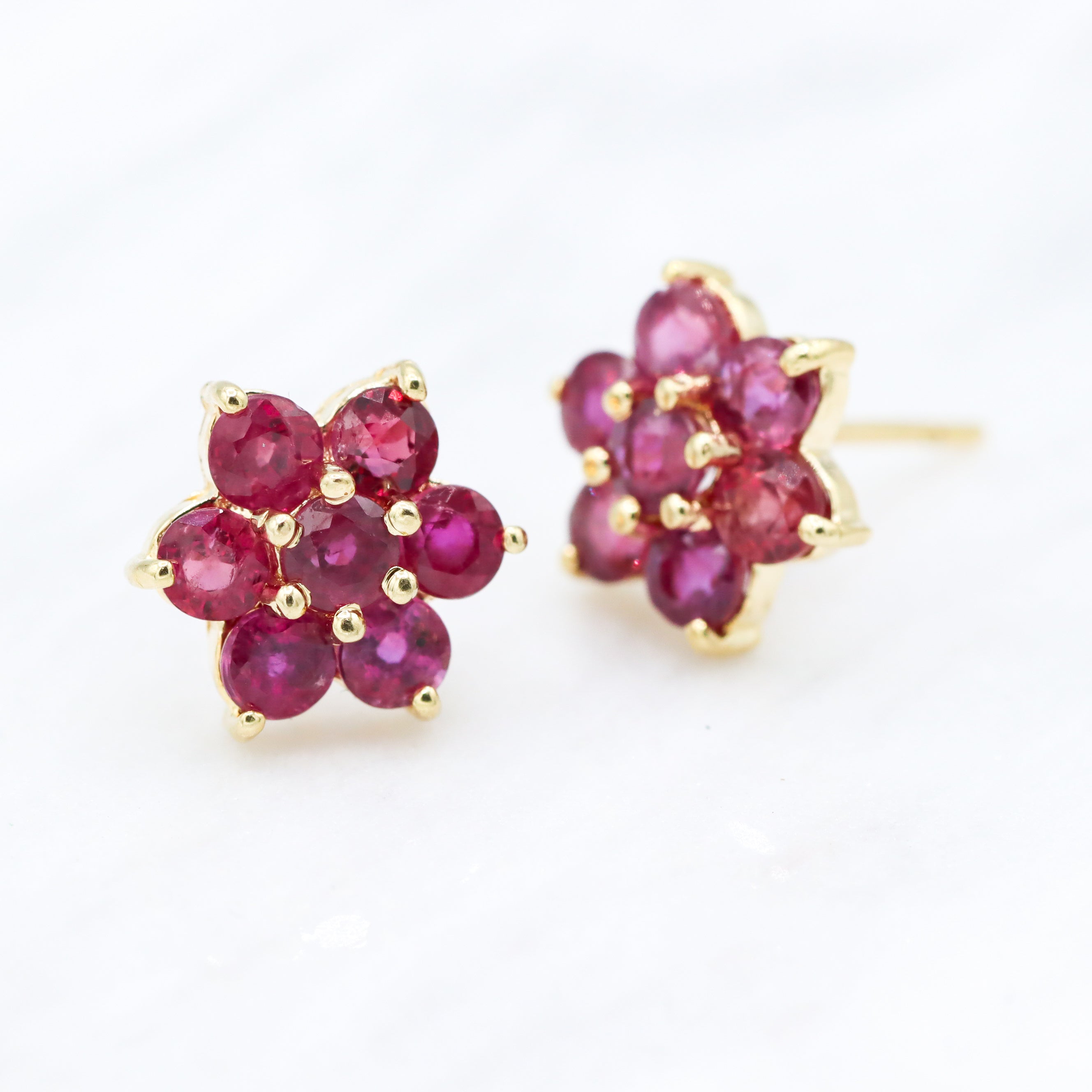 Estate Collection: 14K Yellow Gold Ruby Flower Cluster Stud Earrings