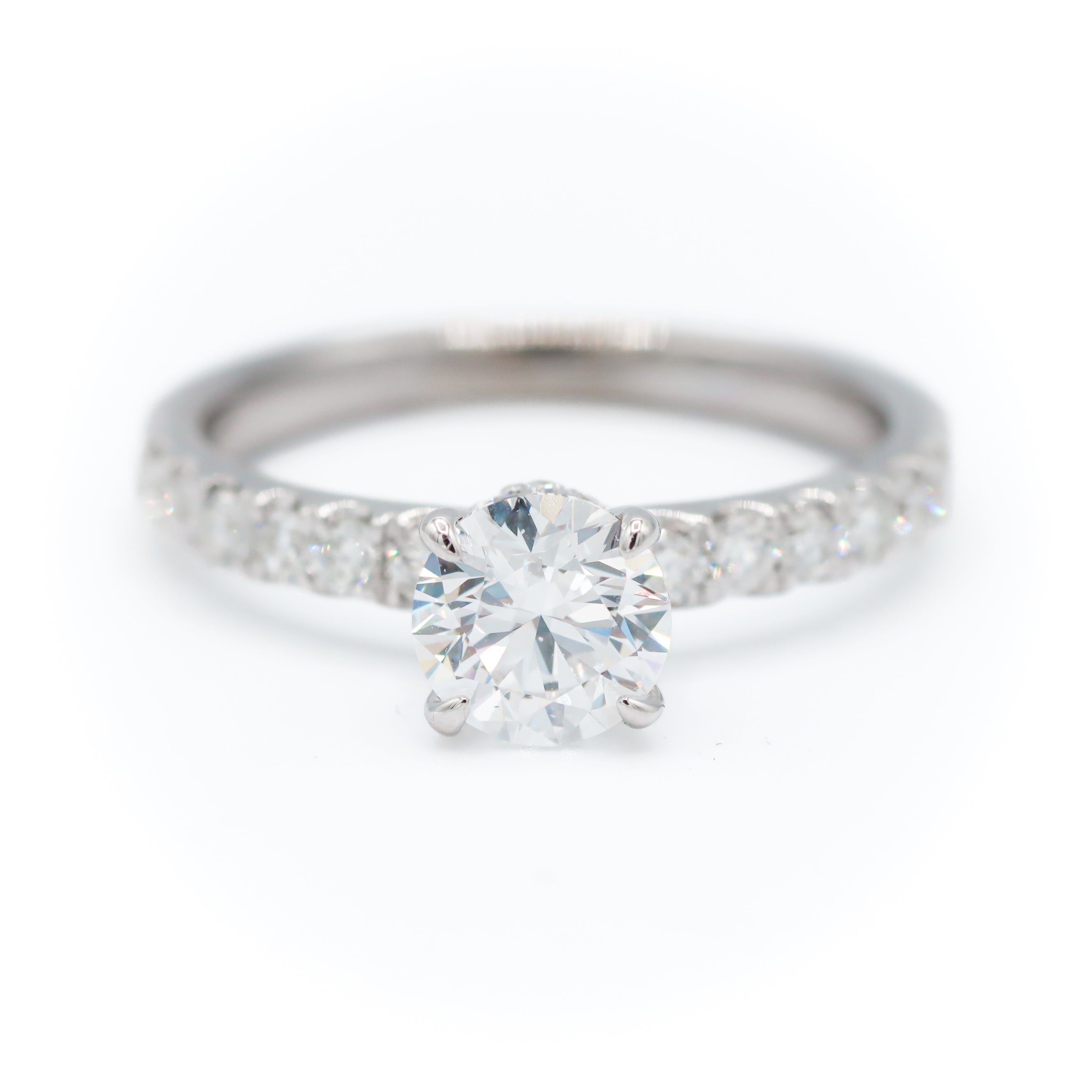 10K White Gold 1CT. Round Lab-Grown Diamond Accented Engagement Ring