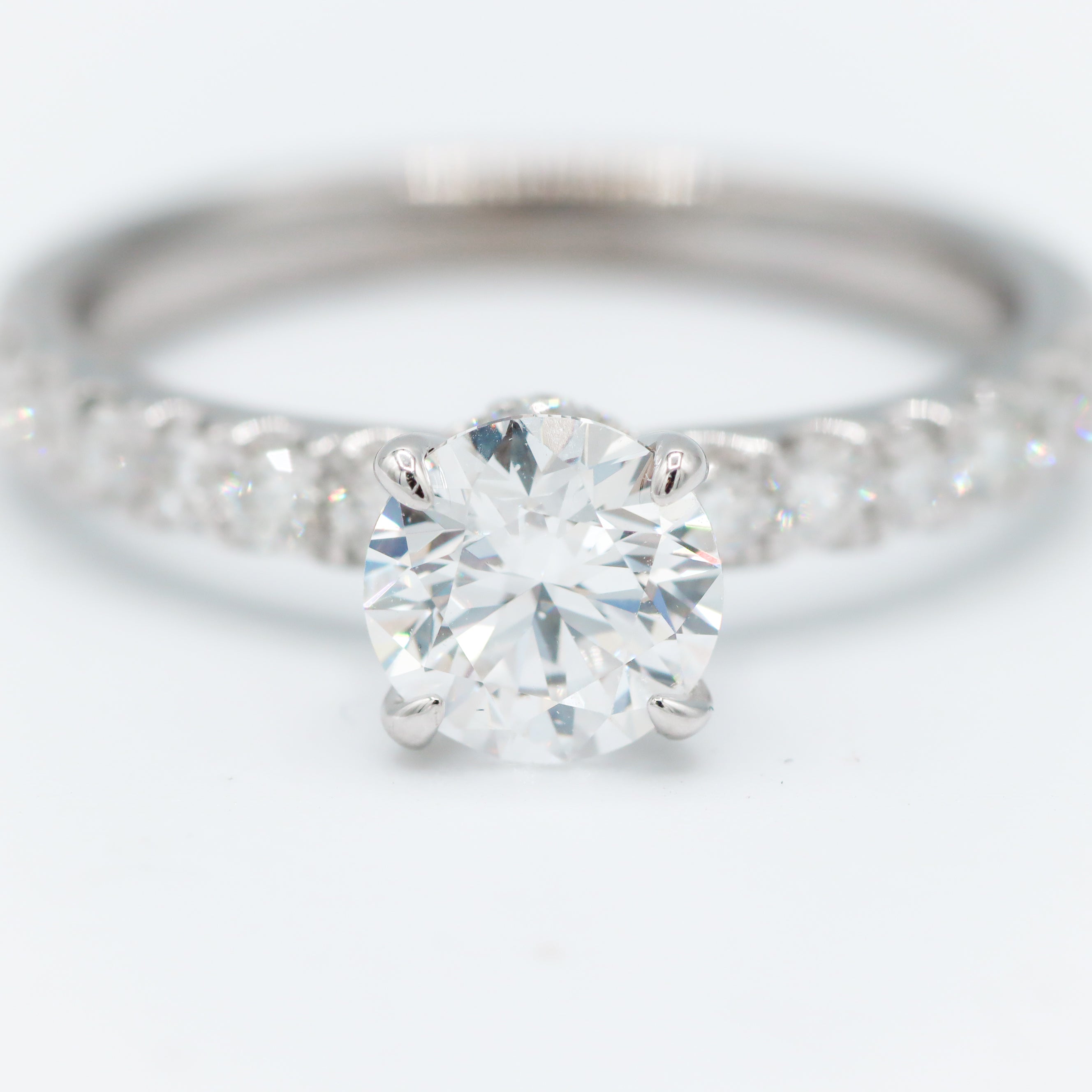 10K White Gold 1CT. Round Lab-Grown Diamond Accented Engagement Ring