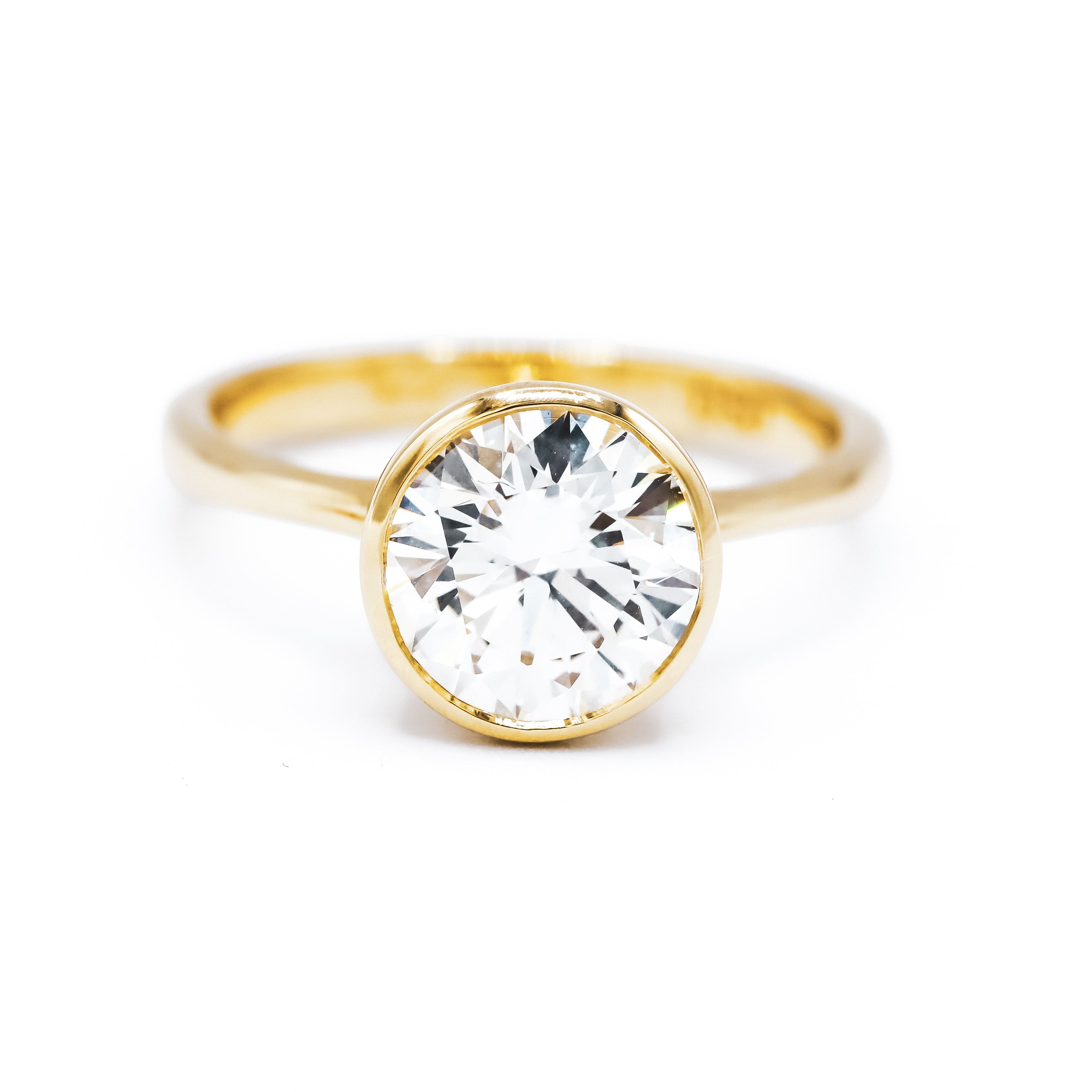 14K Yellow Gold 2CT. Round Bezel-Set Lab-Grown Diamond Engagement Ring