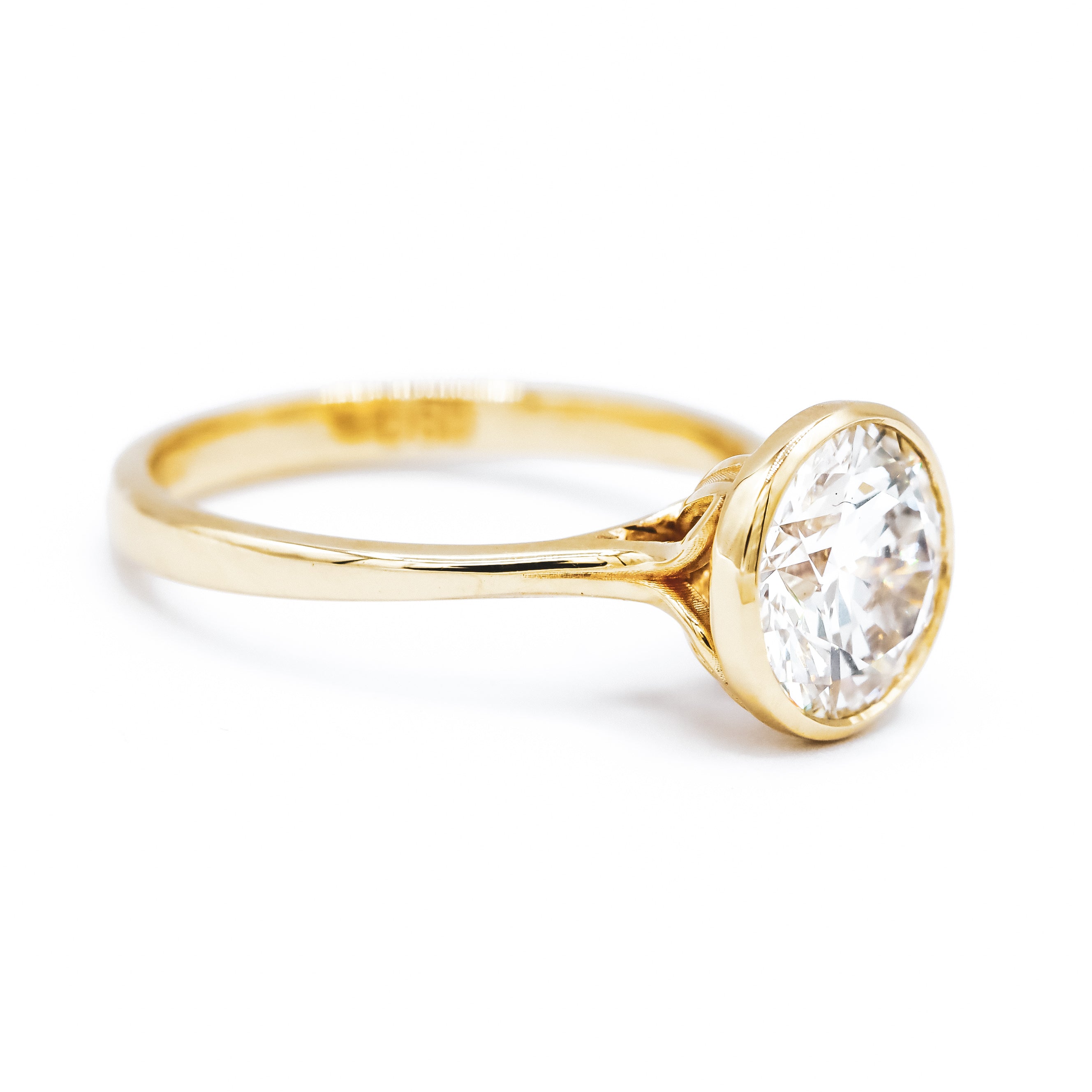 14K Yellow Gold 2CT. Round Bezel-Set Lab-Grown Diamond Engagement Ring