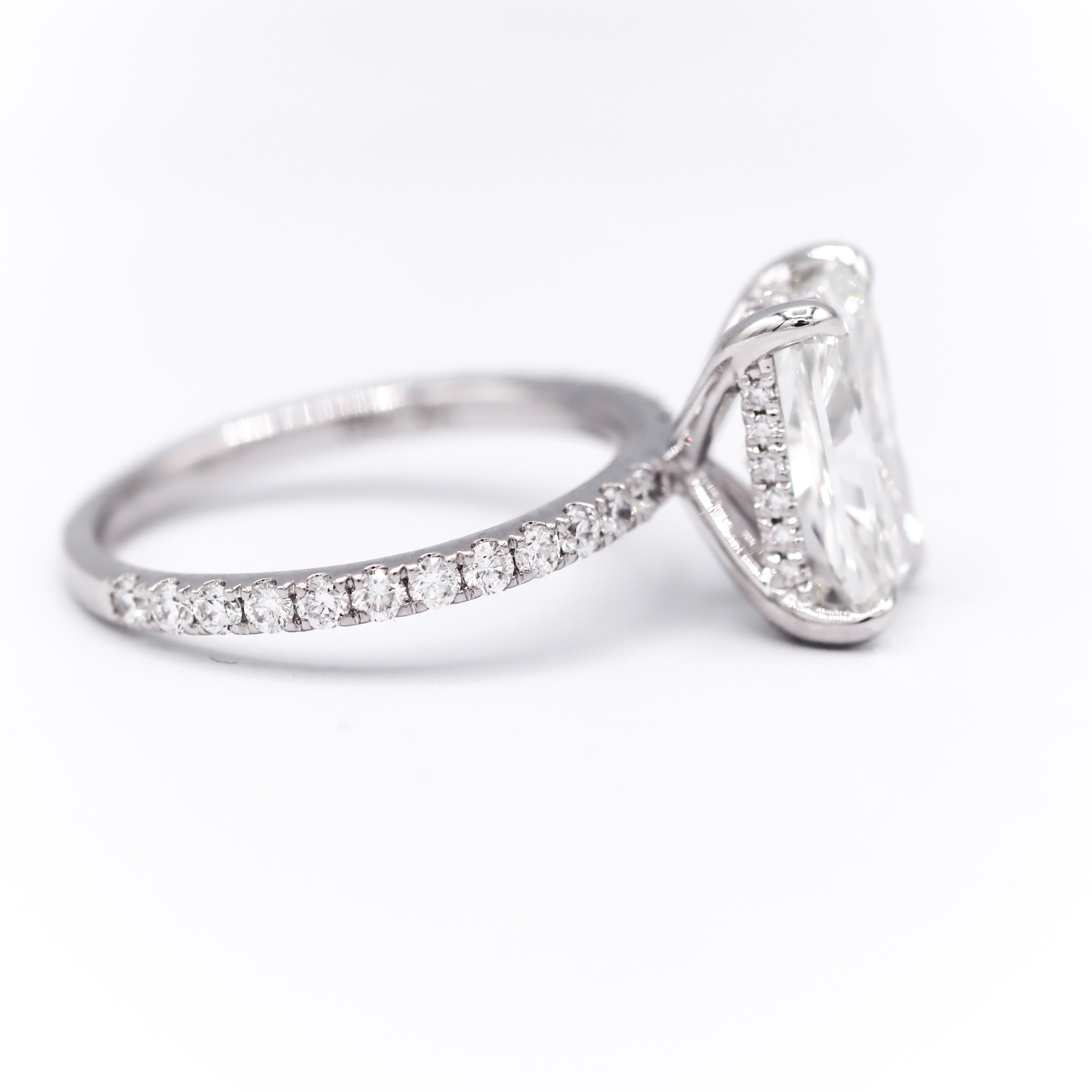 Left Side View of 3CT. Radiant-Cut Lab-Grown Diamond Engagement Ring