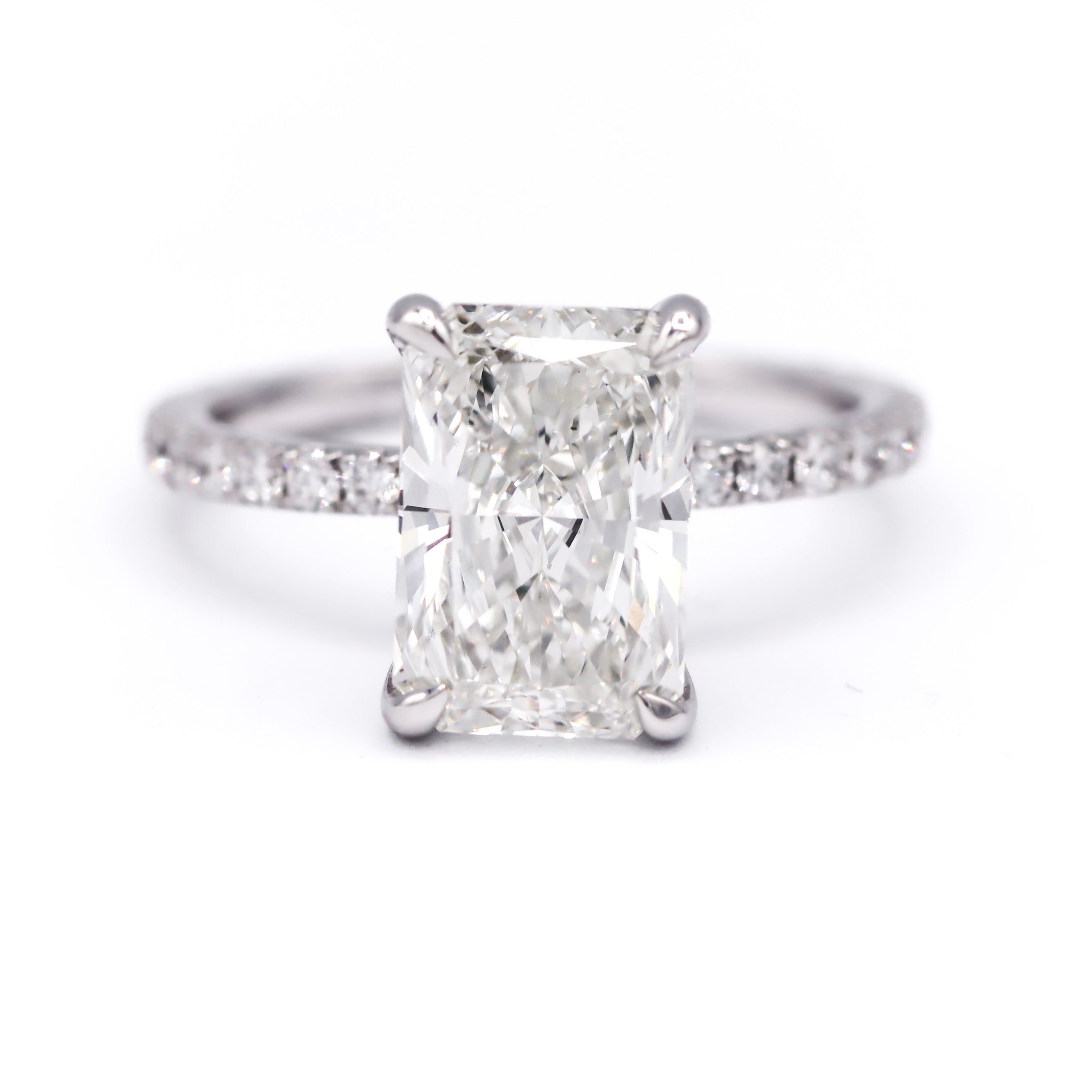 Front View of 3CT. Radiant-Cut Lab-Grown Diamond Engagement Ring