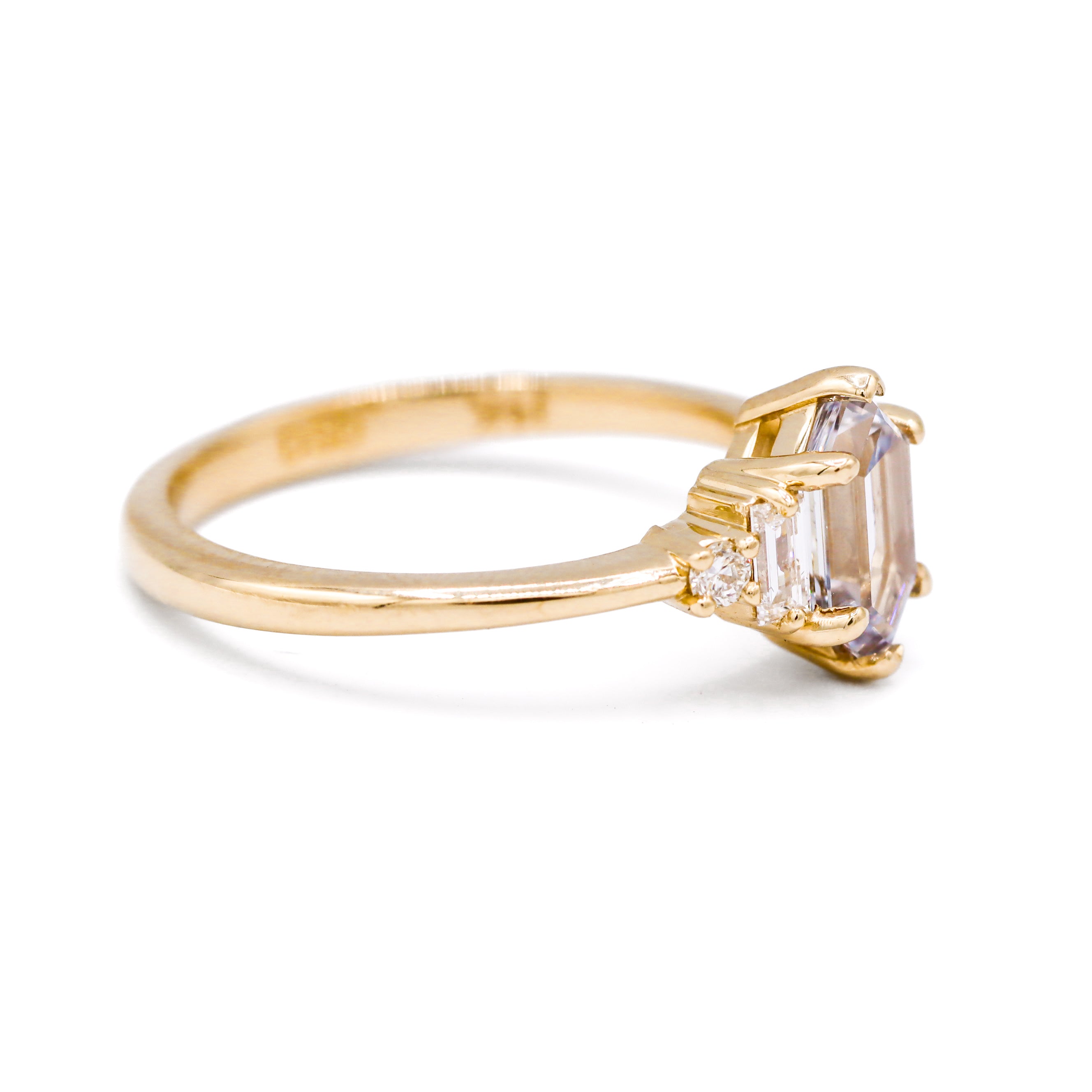 14K Yellow Gold 1-1/6CT. Elongated Hexagon-Cut Dynamic White Sapphire & Lab-Grown Diamond Accented Engagement Ring