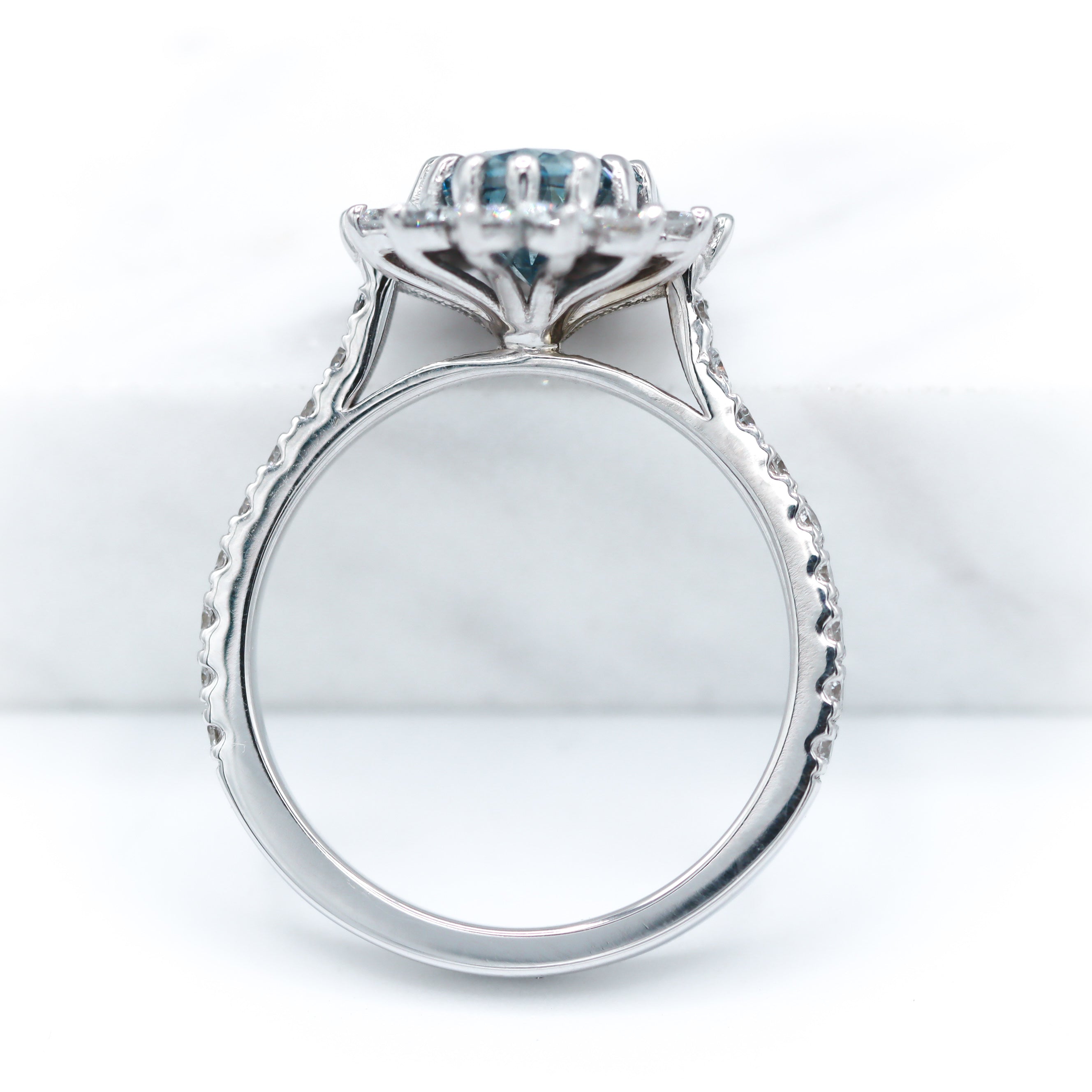 14K White Gold 2.0ct Blue Lab-Grown Diamond With Halo Engagement Ring