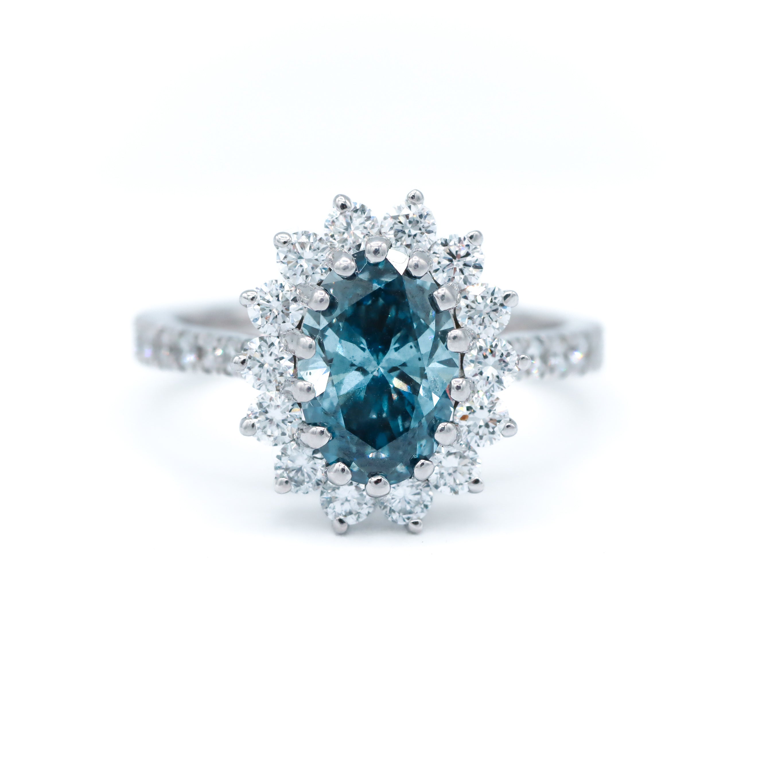 14K White Gold 2.0ct Blue Lab-Grown Diamond With Halo Engagement Ring