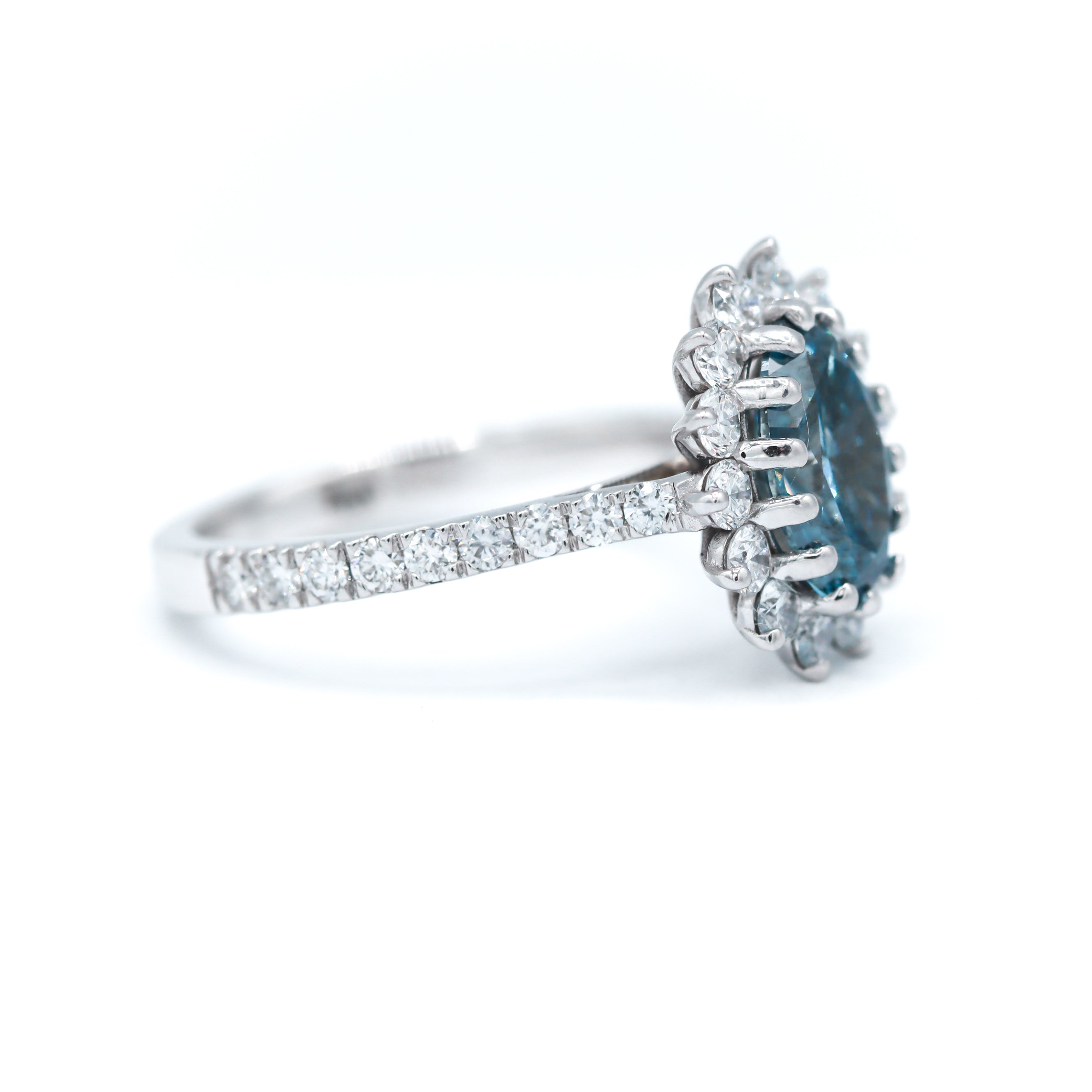 14K White Gold 2.0ct Blue Lab-Grown Diamond With Halo Engagement Ring