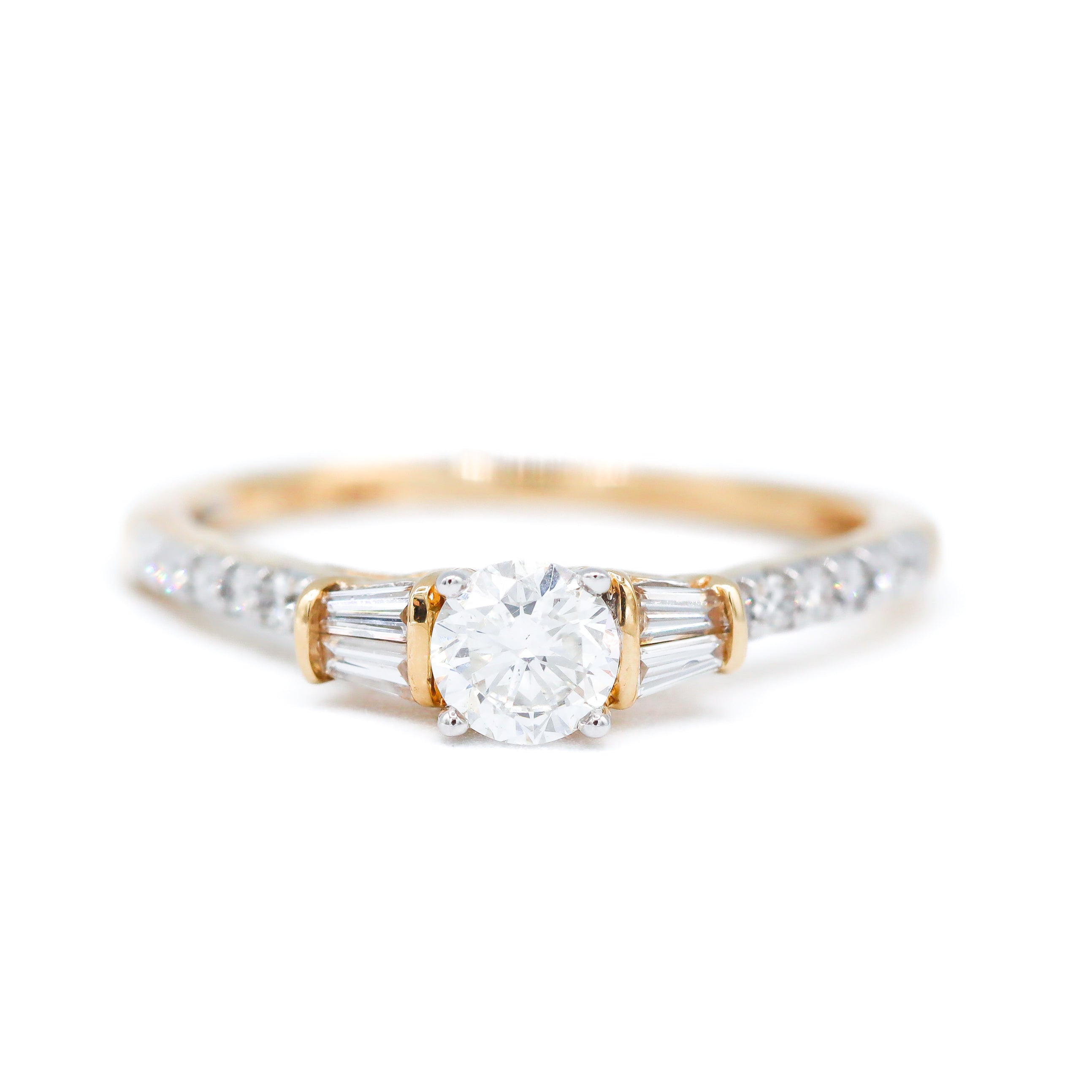 14K Yellow Gold "POPPY" 2/3CT. Diamond Round & Baguette Engagement Ring