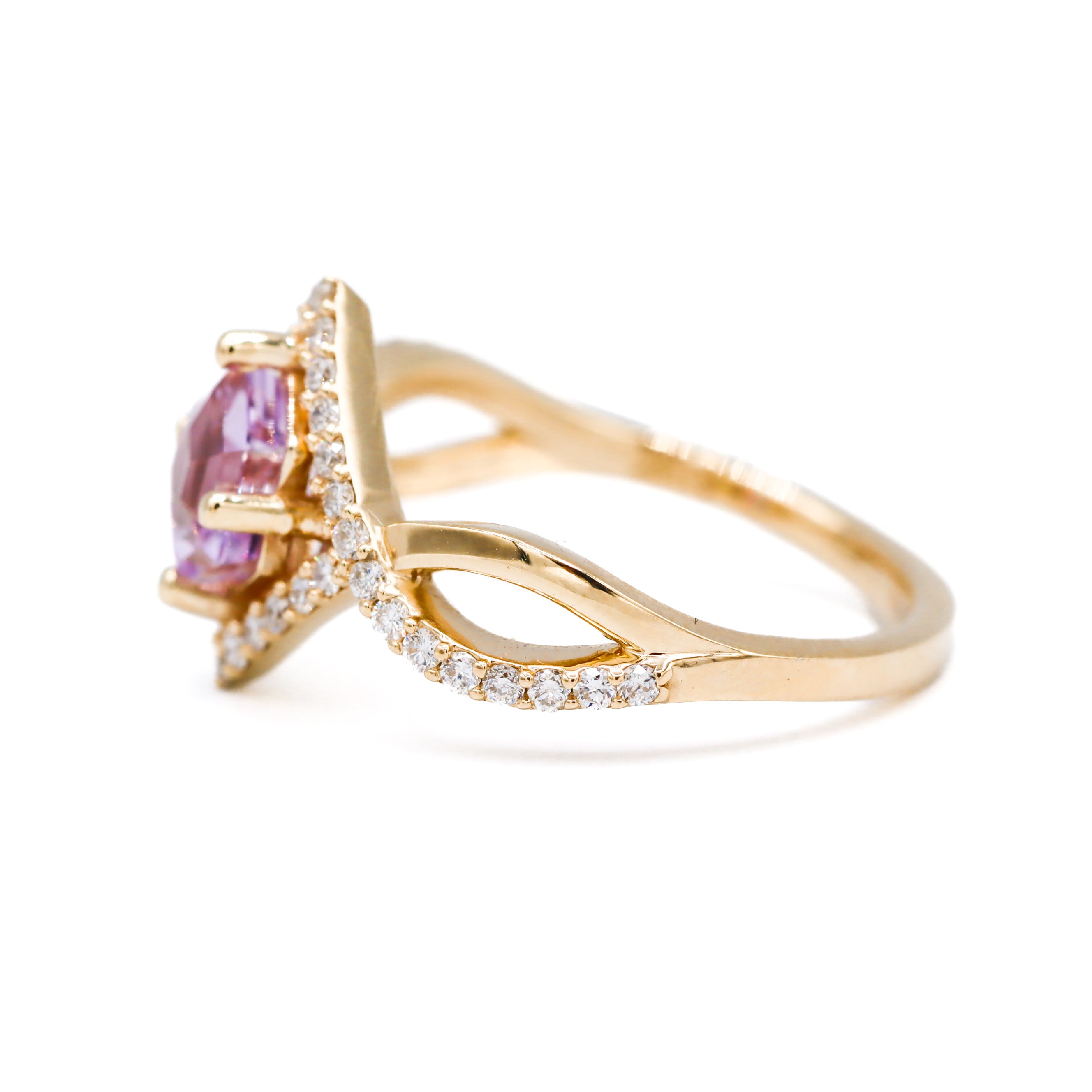 14K Yellow 1.50ct Gold Hexagonal Purple Sapphire and Diamond Twist Ring