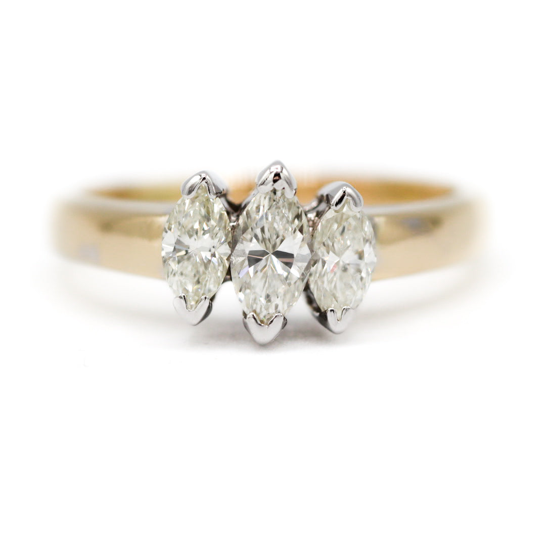 Estate Collection: 14K Yellow Gold 1.00 Ct. Three Stone Marquise Diamond  Ring