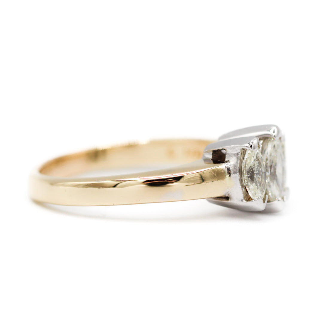 Estate Collection: 14K Yellow Gold 1.00 Ct. Three Stone Marquise Diamond  Ring