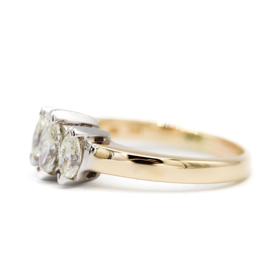 Estate Collection: 14K Yellow Gold 1.00 Ct. Three Stone Marquise Diamond  Ring