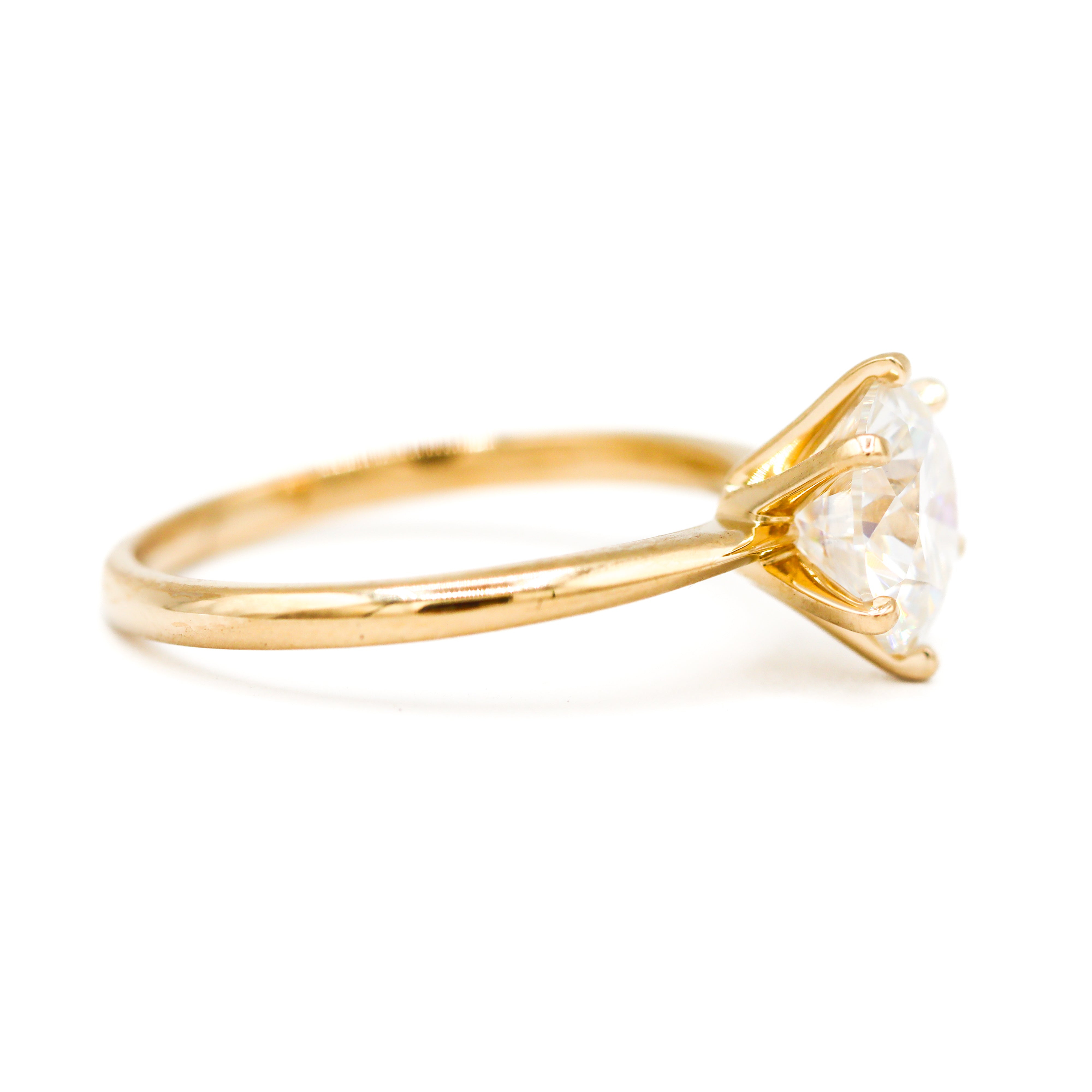 14k Yellow Gold 2ct. Moissanite Round 6 prong Engagement Ring