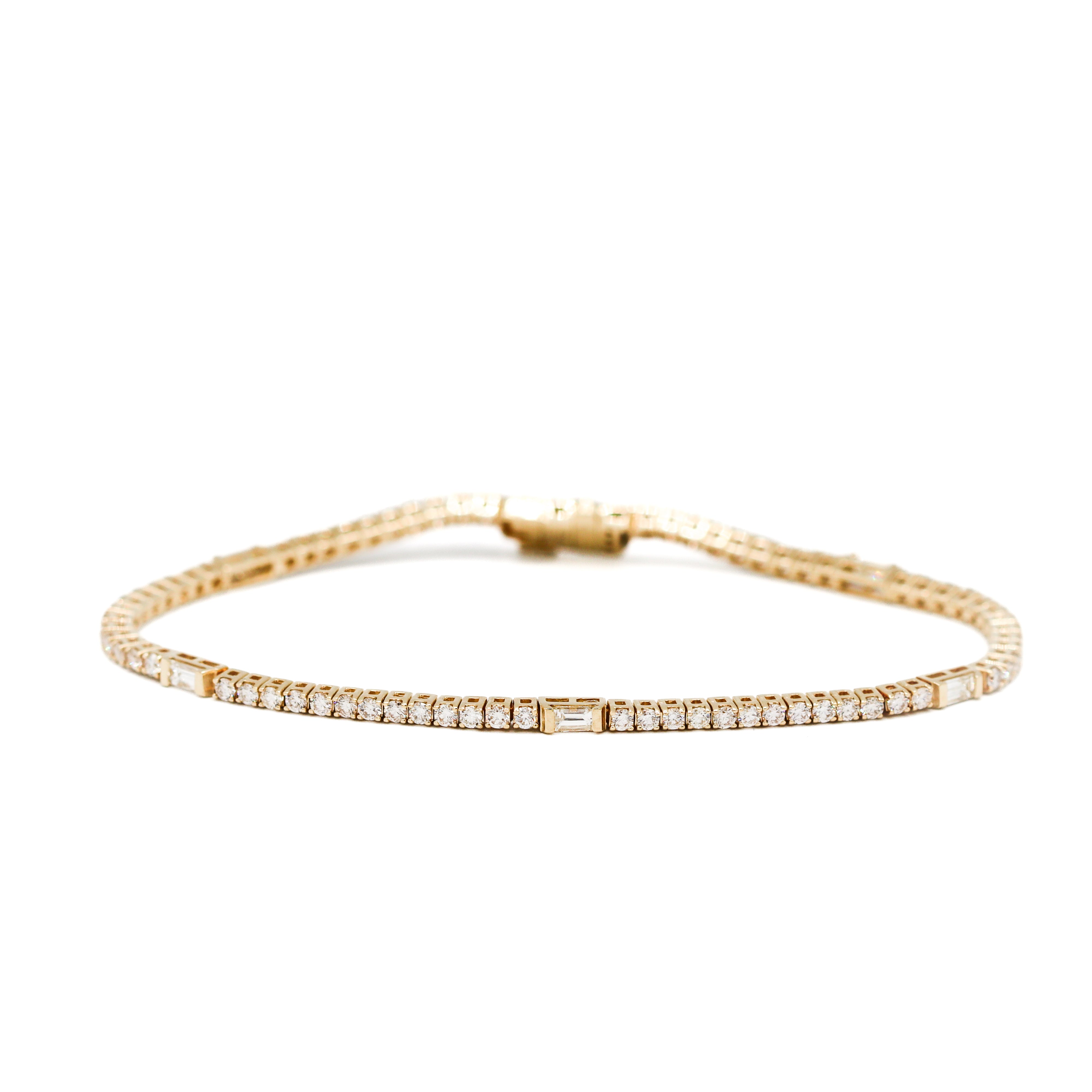 14K Yellow Gold 1-7/8 CTW Diamond Baguette Tennis Bracelet