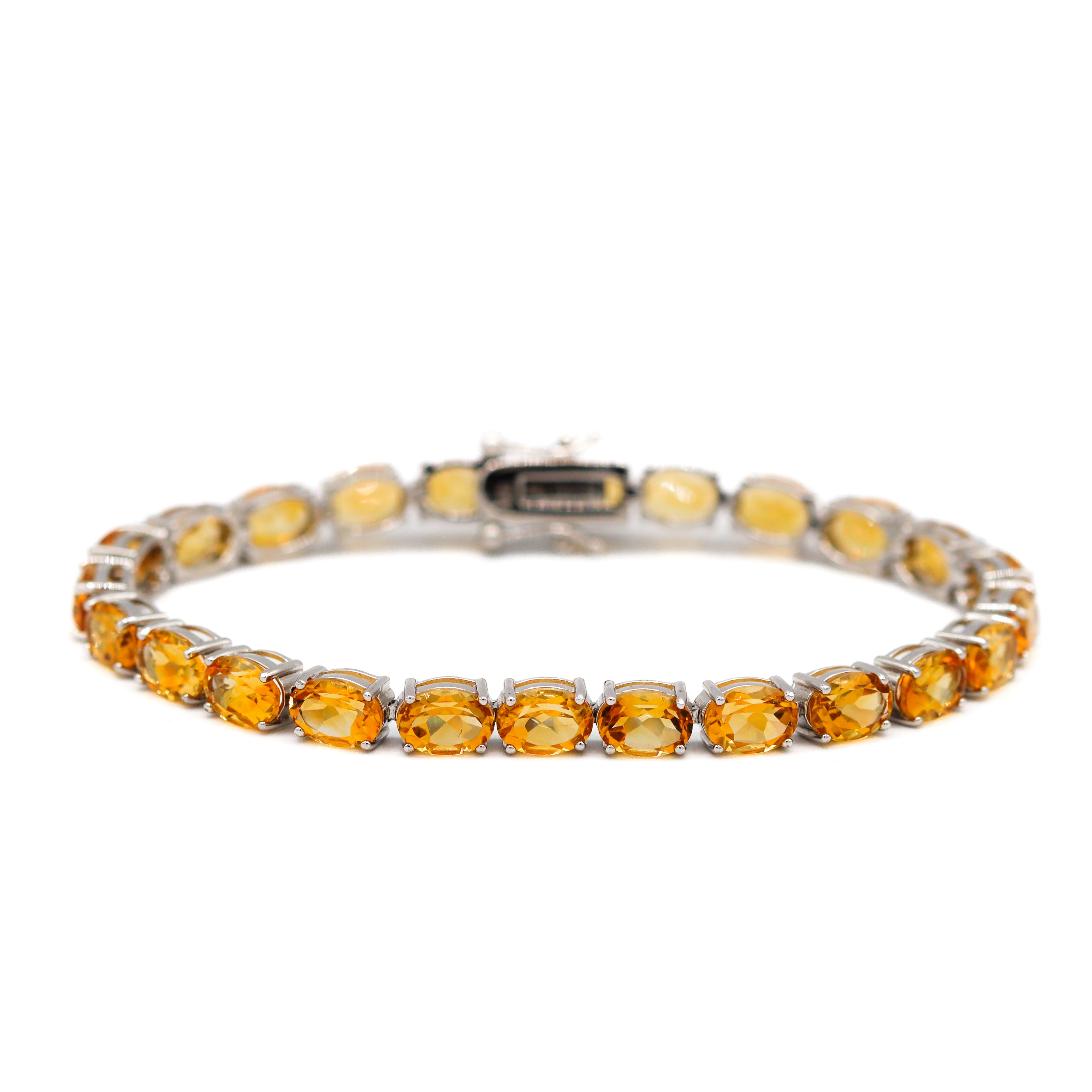 Sterling Silver 14CT. Oval-Cut Citrine Tennis Bracelet