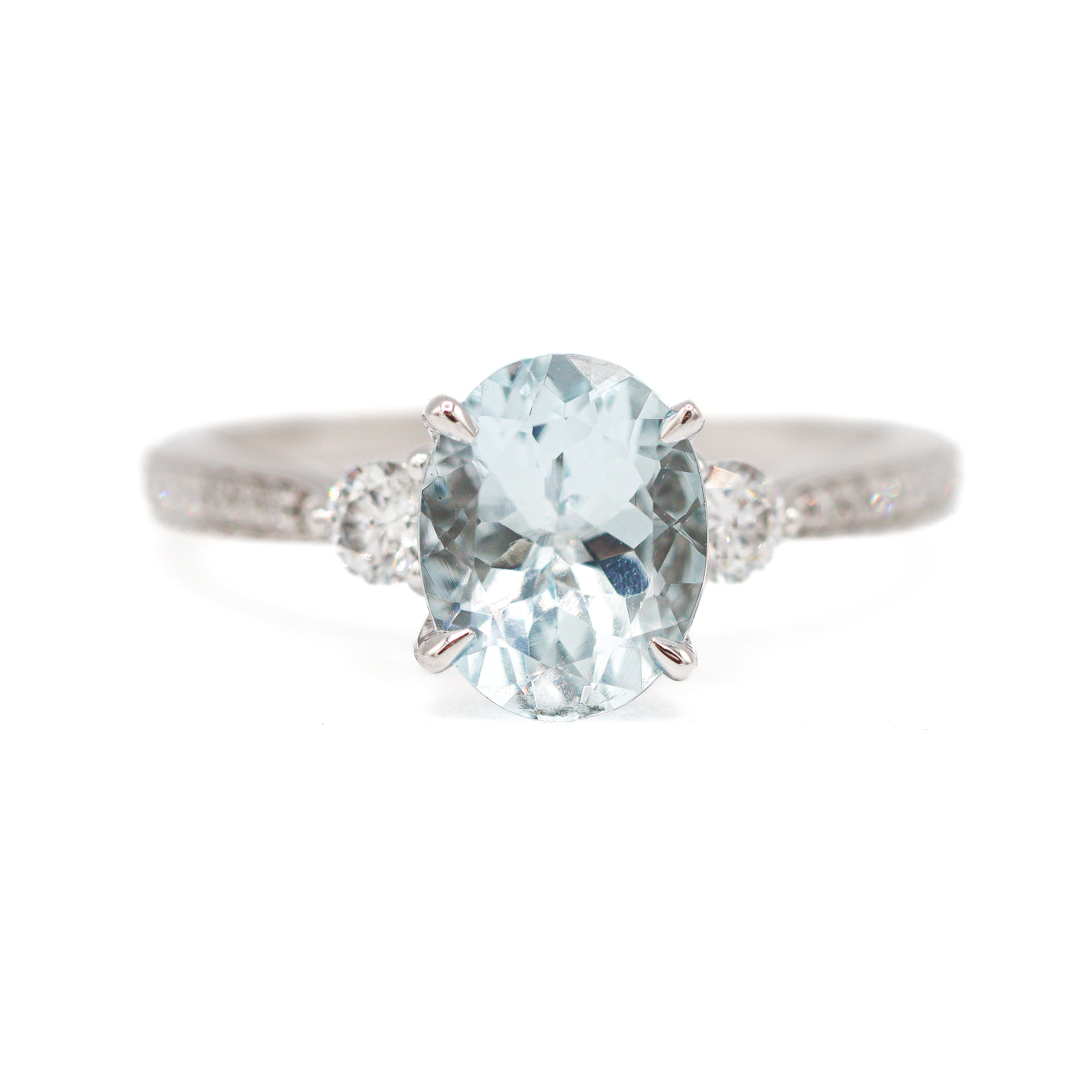 14K White Gold Aquamarine & Diamond Ring