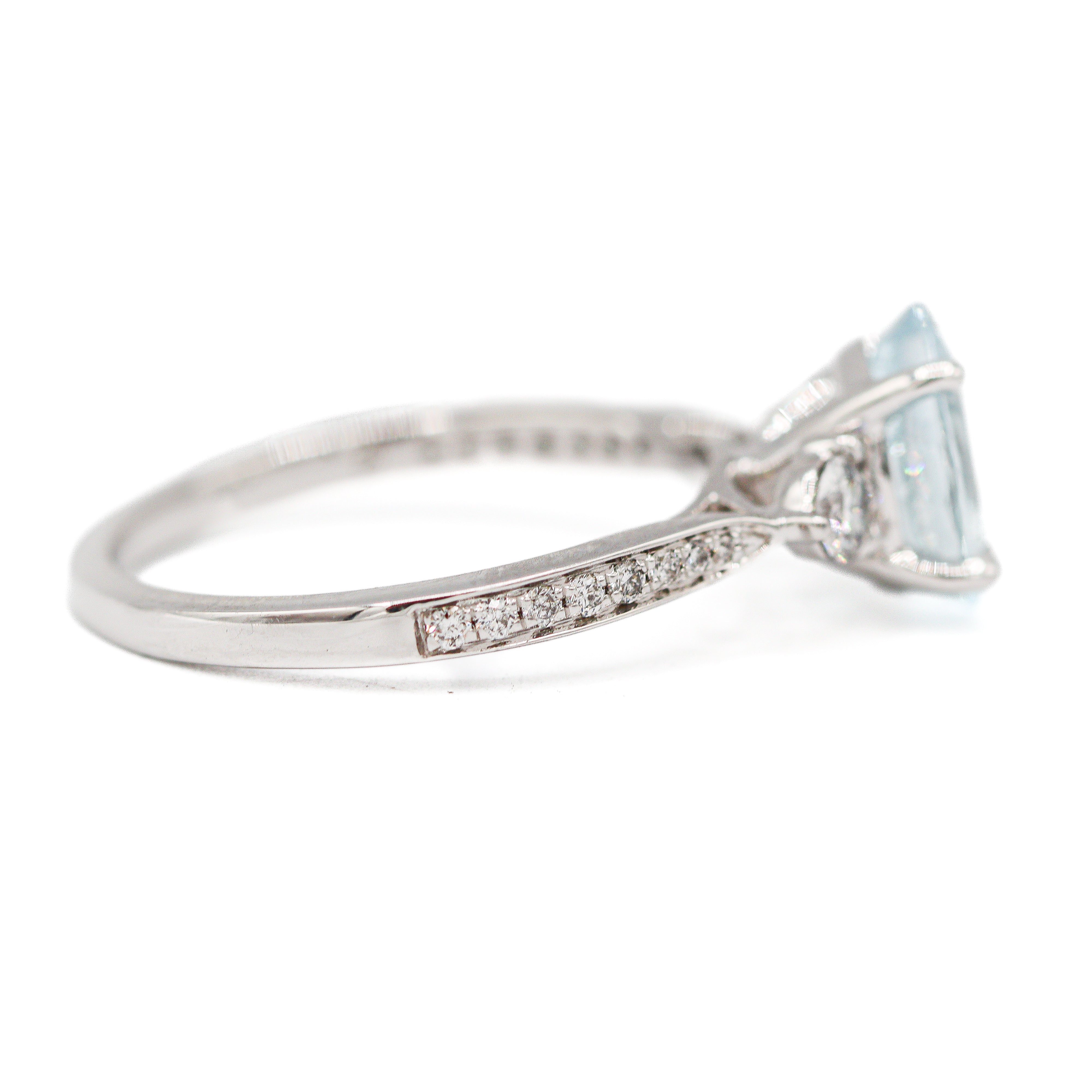 14K White Gold Aquamarine & Diamond Ring