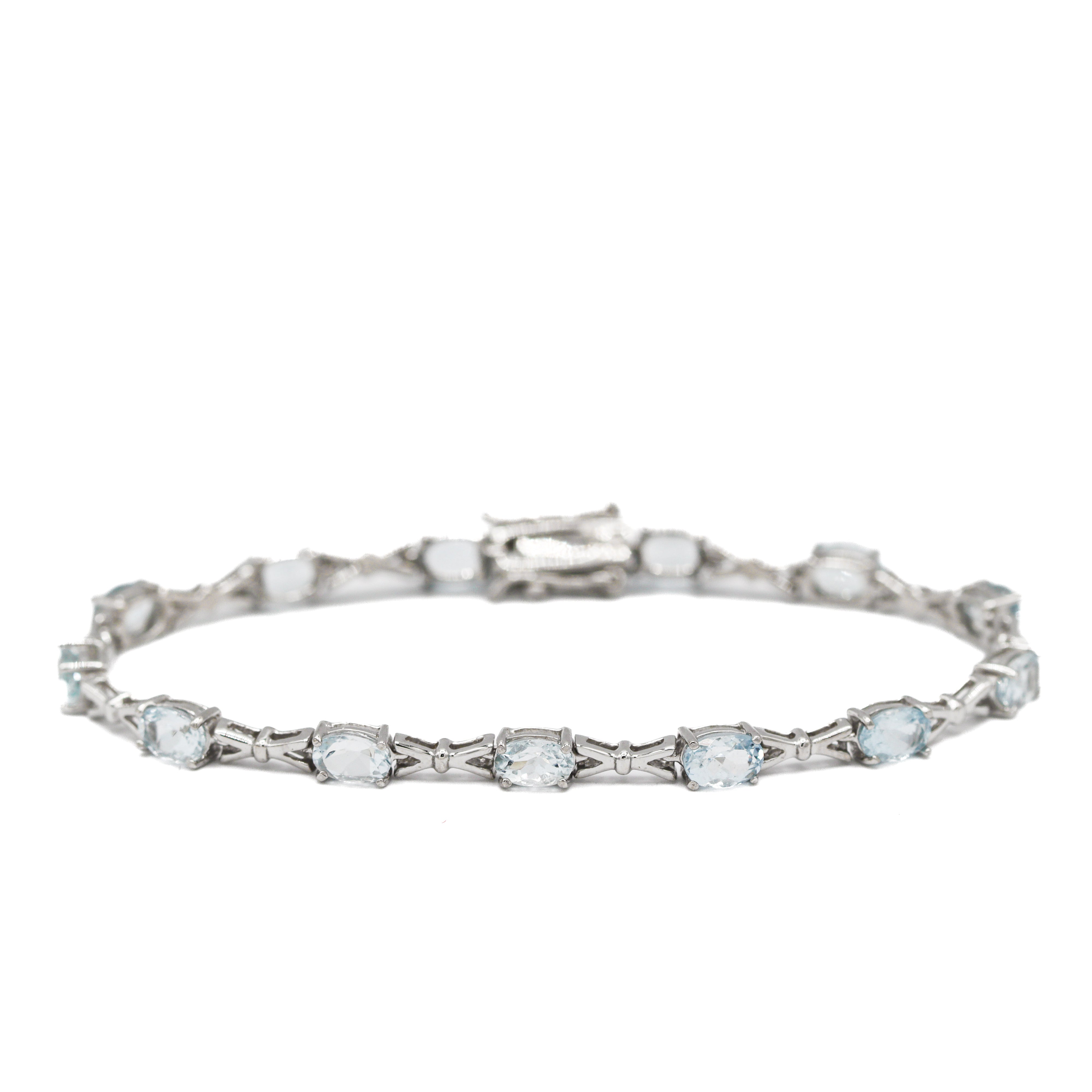 Sterling Silver 6CT. Aquamarine Tennis Bracelet