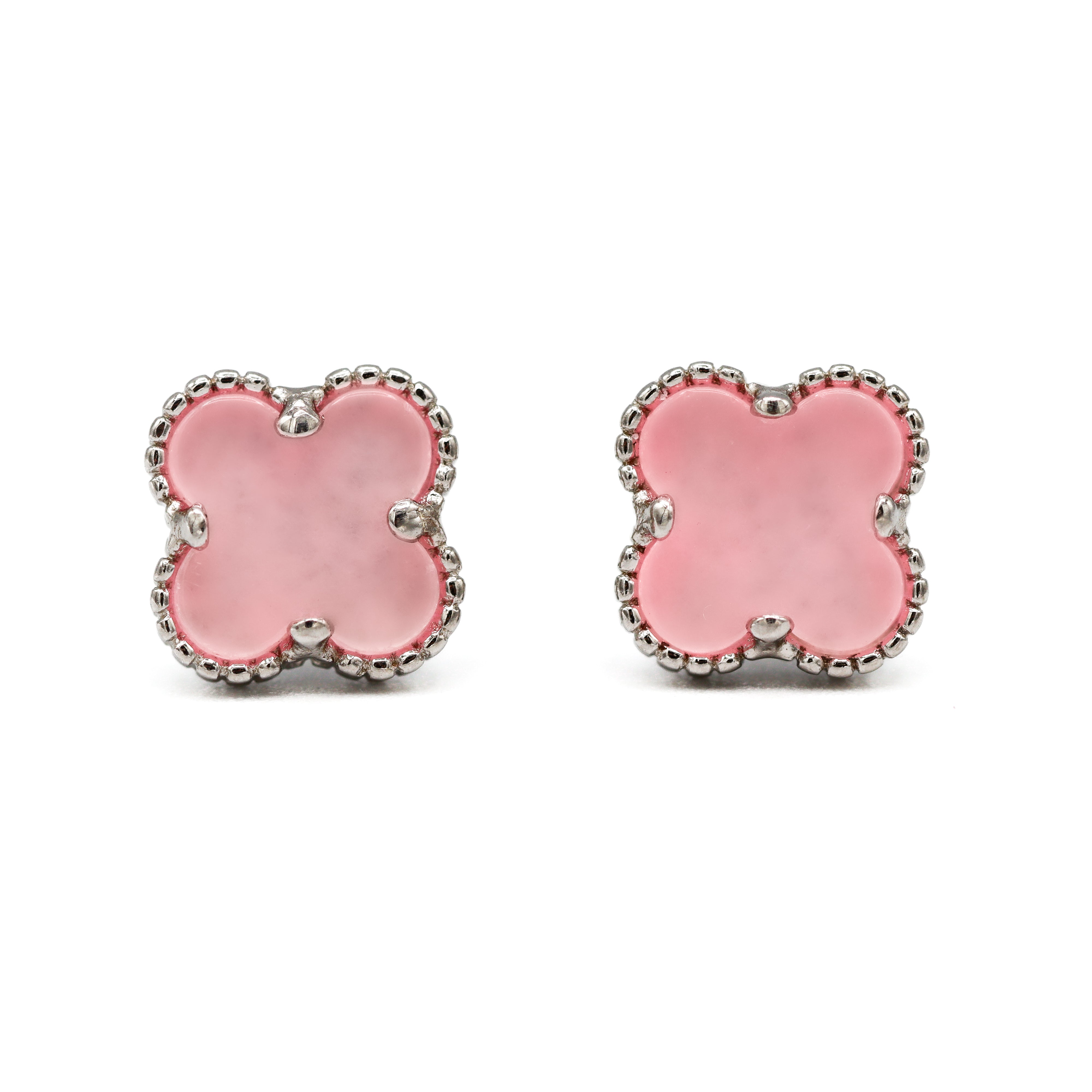 Sterling Silver Pink "Alhambra" Clover Inspired Earrings