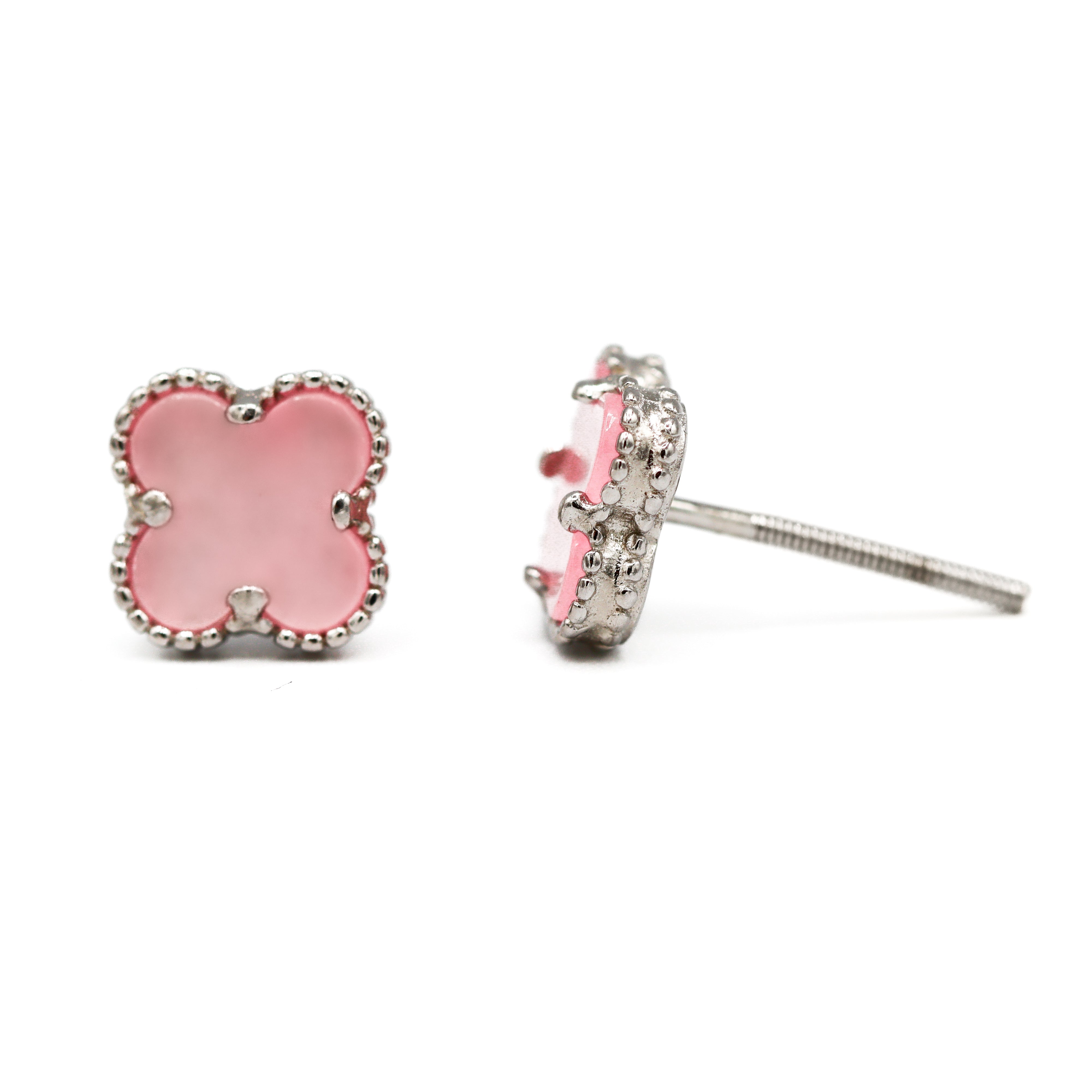 Sterling Silver Pink "Alhambra" Clover Inspired Earrings