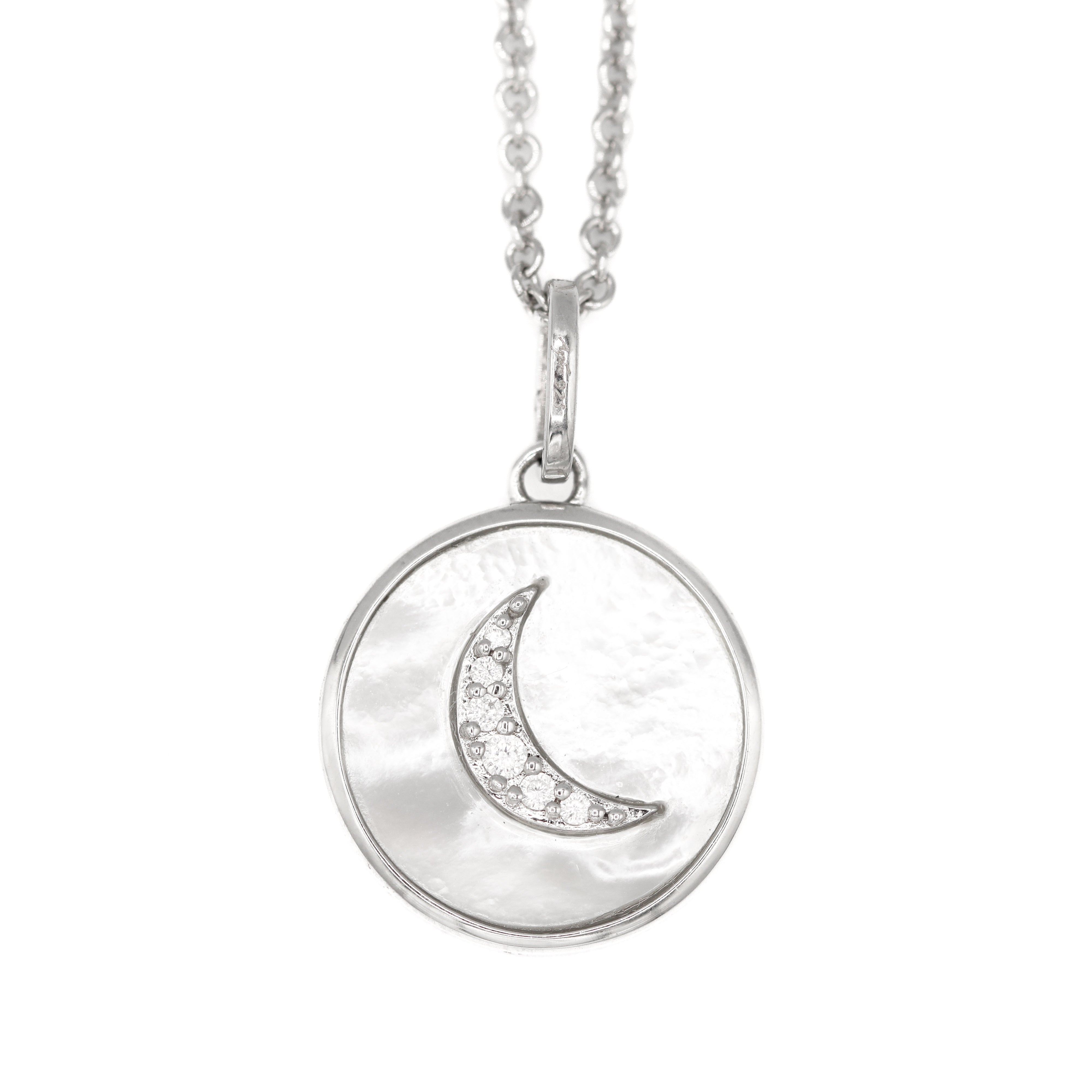 Sterling Silver Mother of Pearl Crescent Moon Pendant Necklace