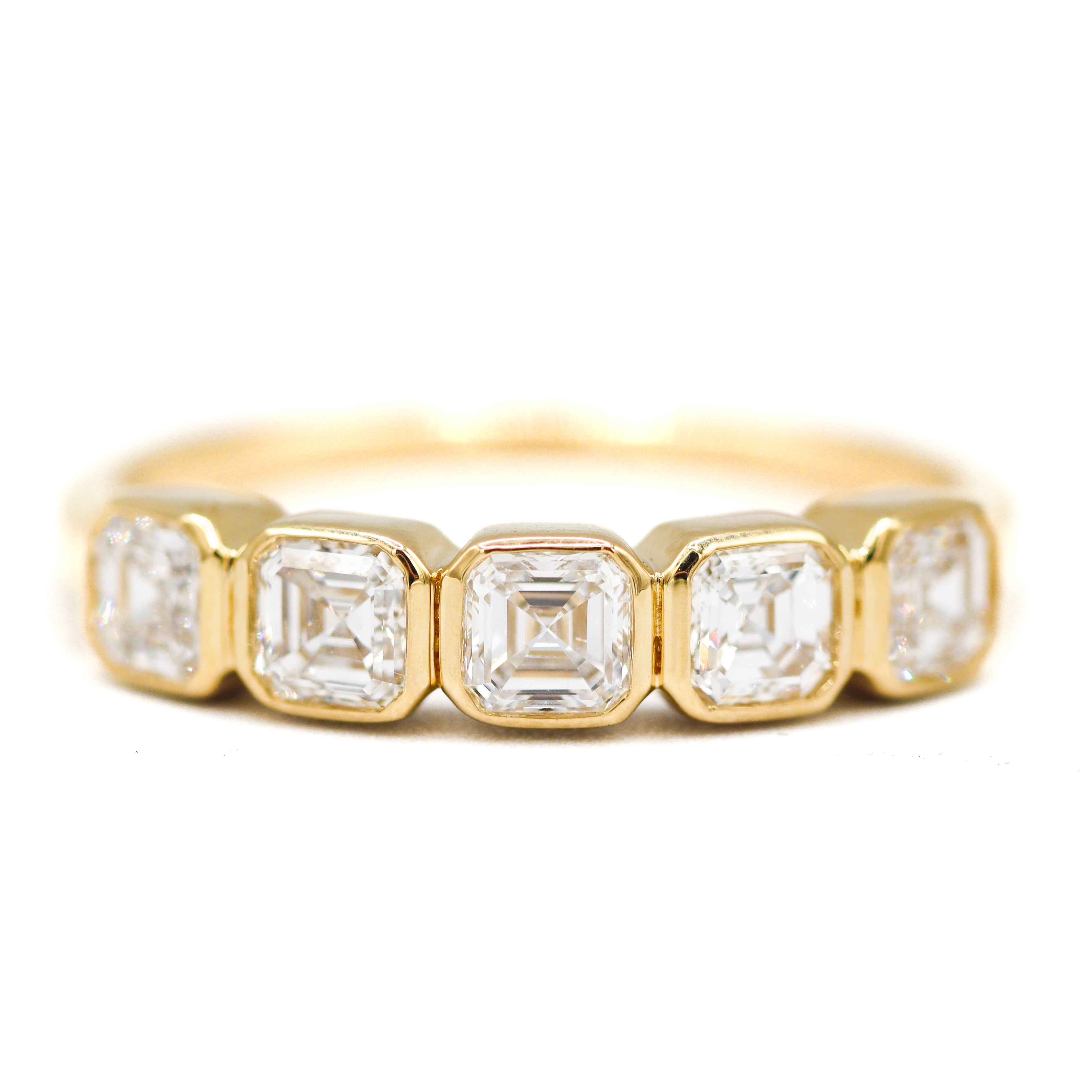 14K Yellow Gold  1.00CT. Asscher Lab-Grown 5 Diamond Bezel Band